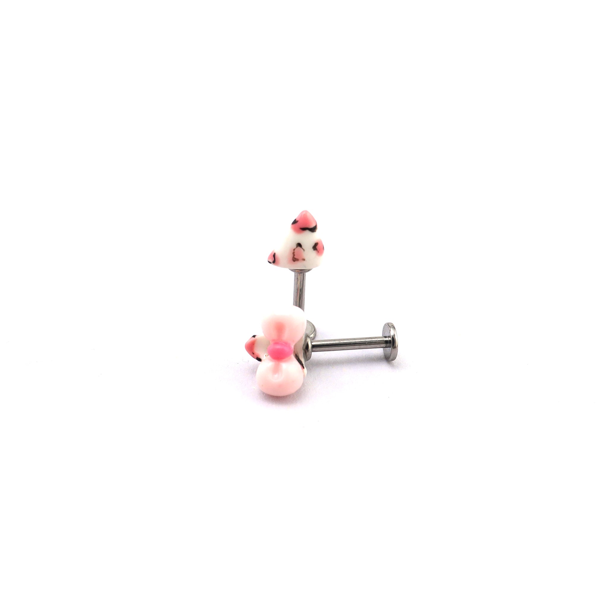 Titanium Alloy Pink Leopard Print Hello Kitty Ear Stud