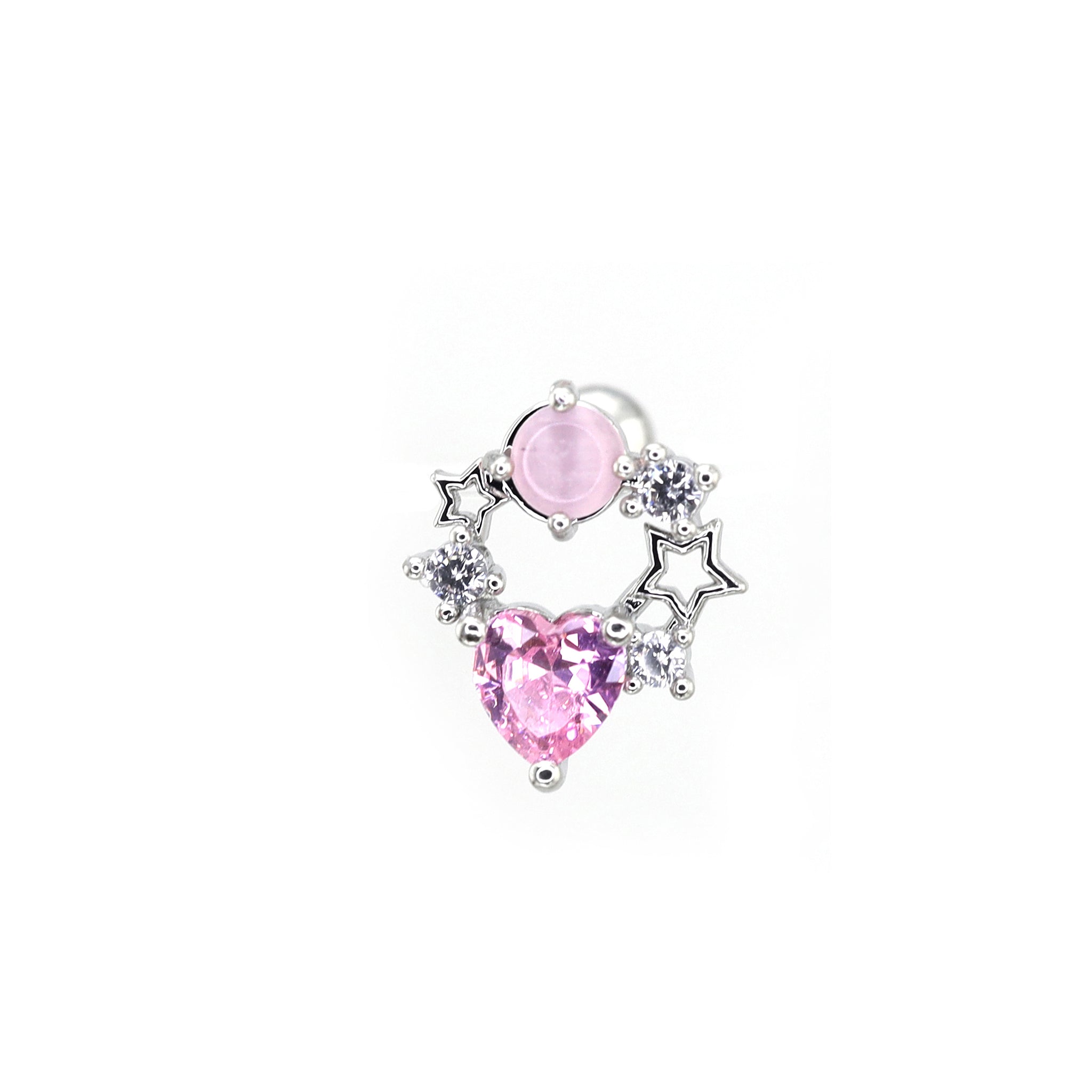 Pink CZ Cat's Eye Floral Halo Ear Studs ph1