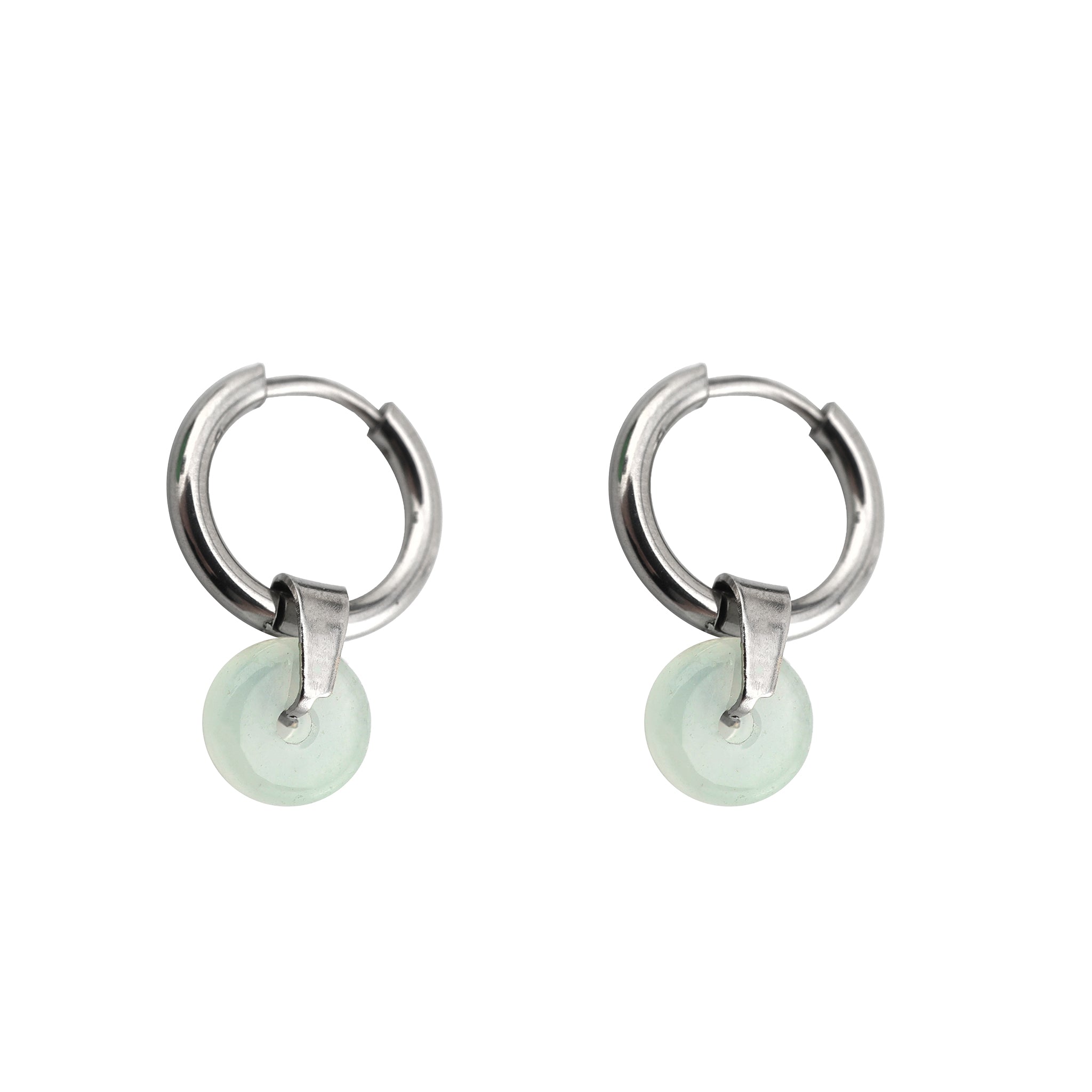 White & Green Simulated Jade Pendant Stainless Steel Earrings ph2