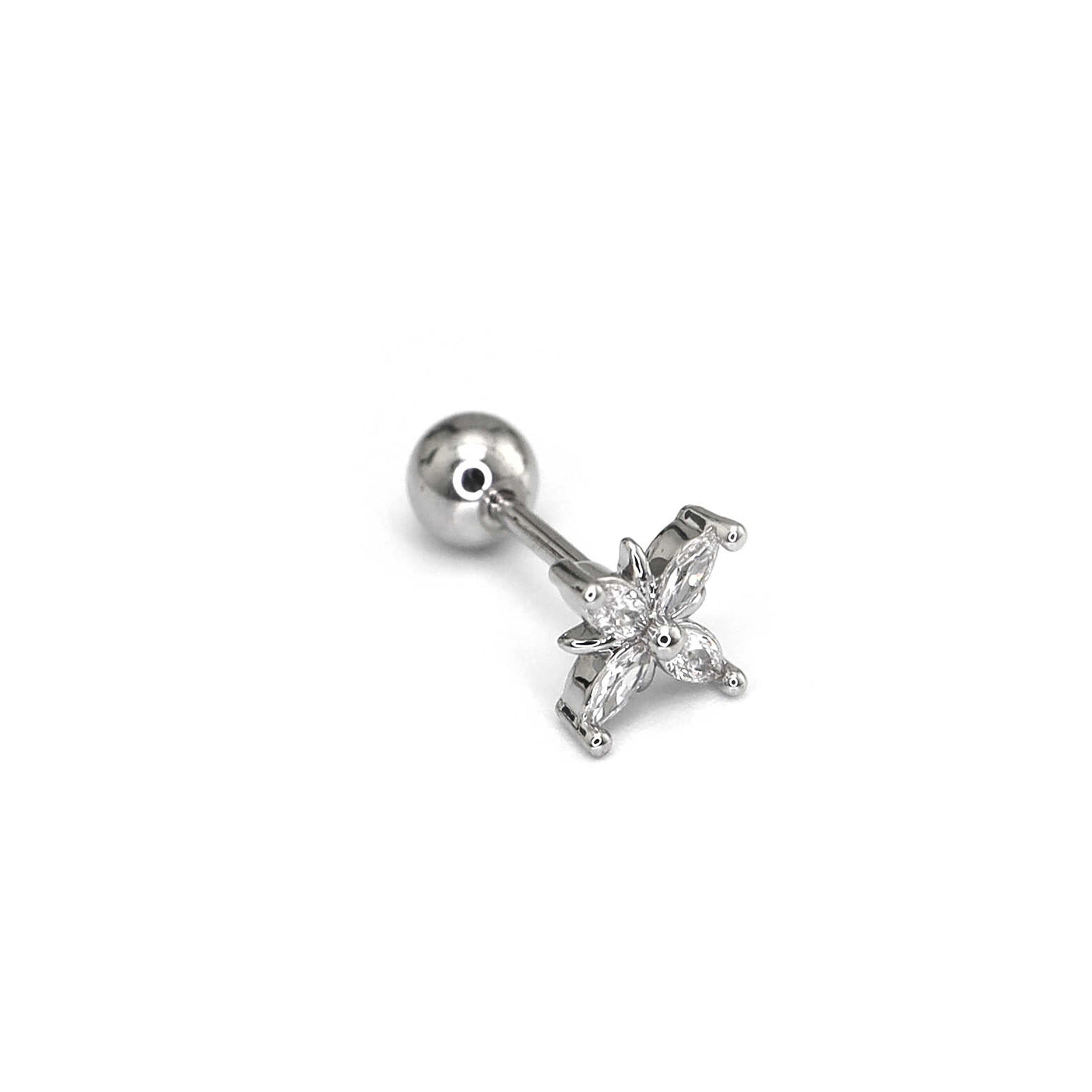 Four-CZ Petal Thin Gauge stainless steel Ear Studs ph1