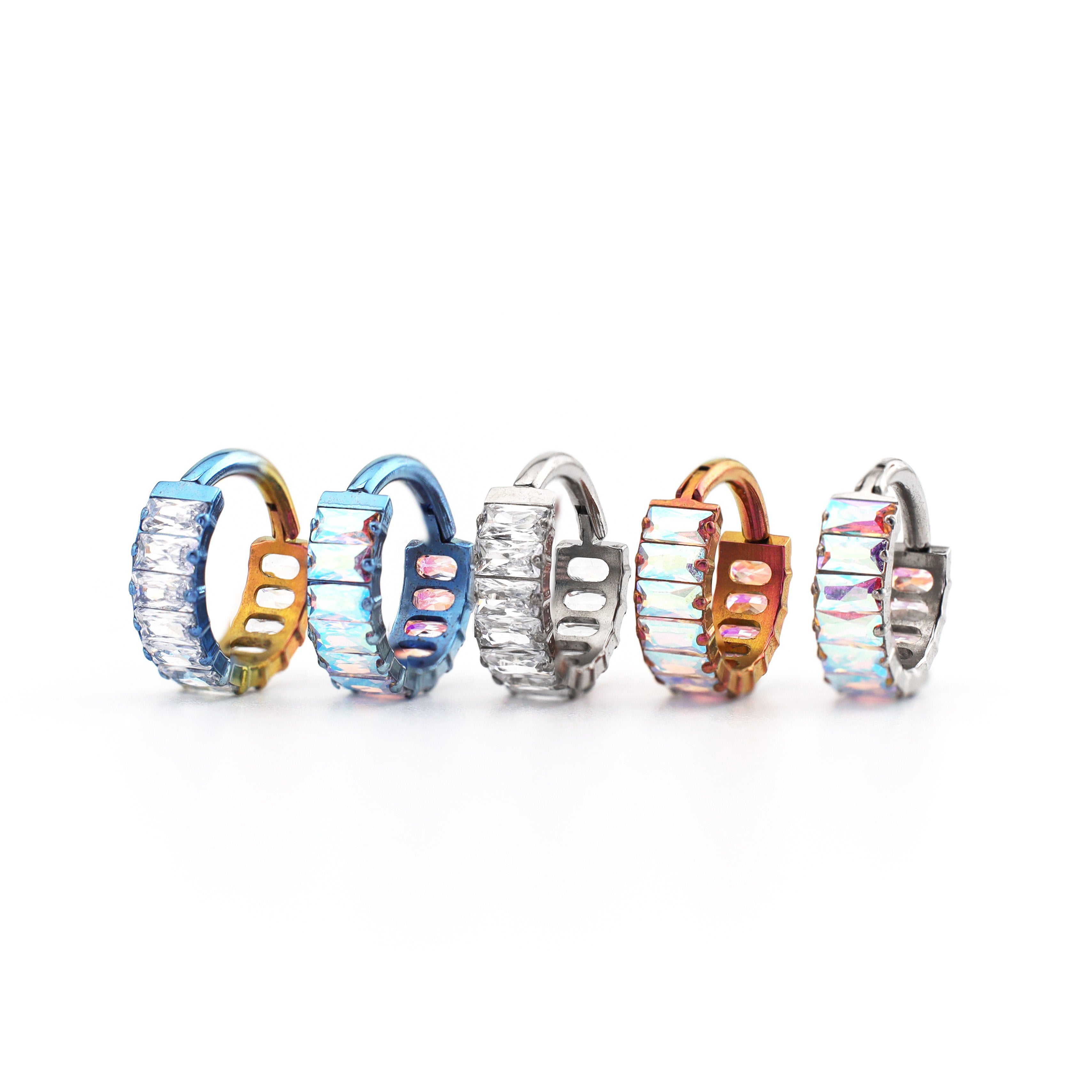 Square CZ Titanium Lobe Ring