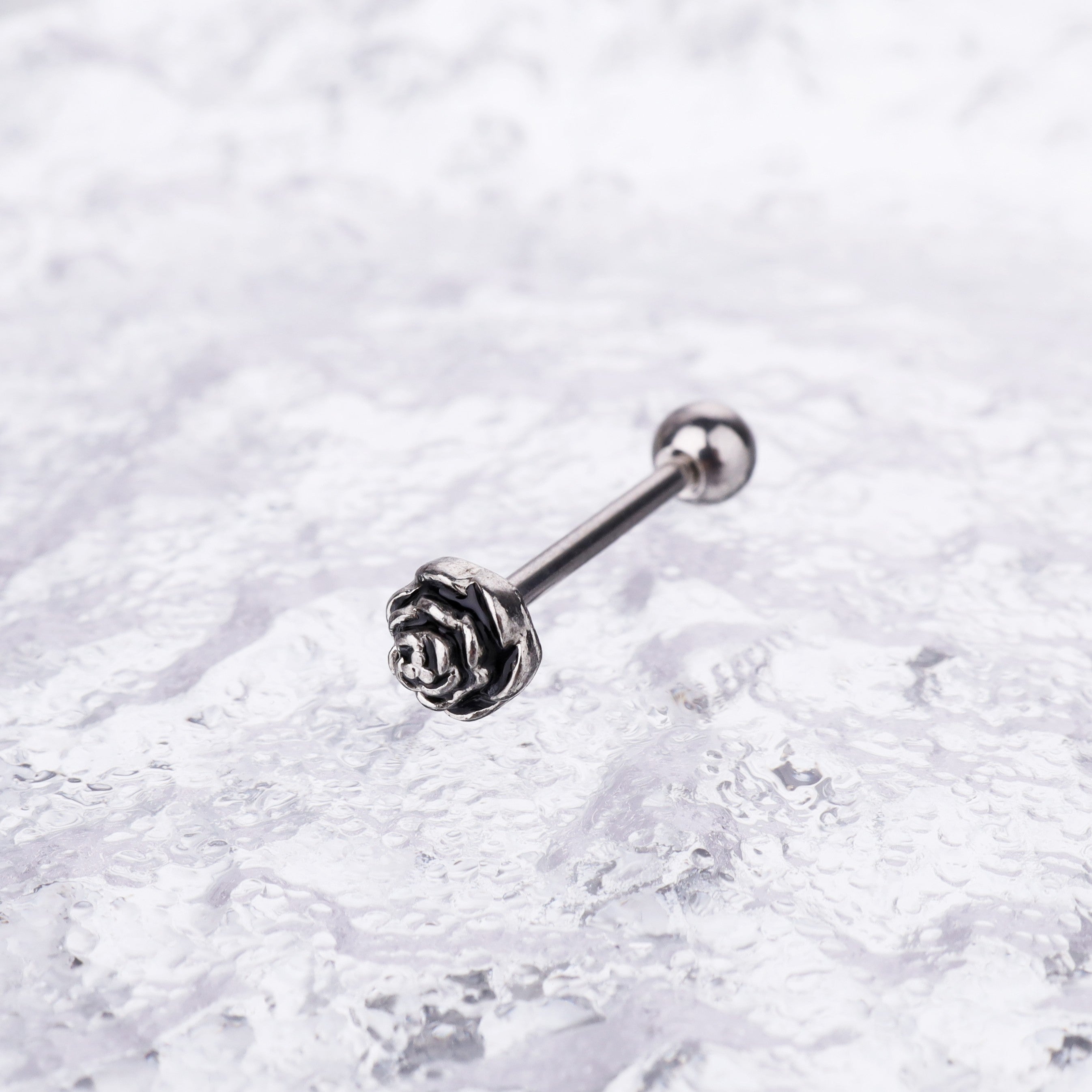 3D rose Sterling Silver stainless steel tongue stud