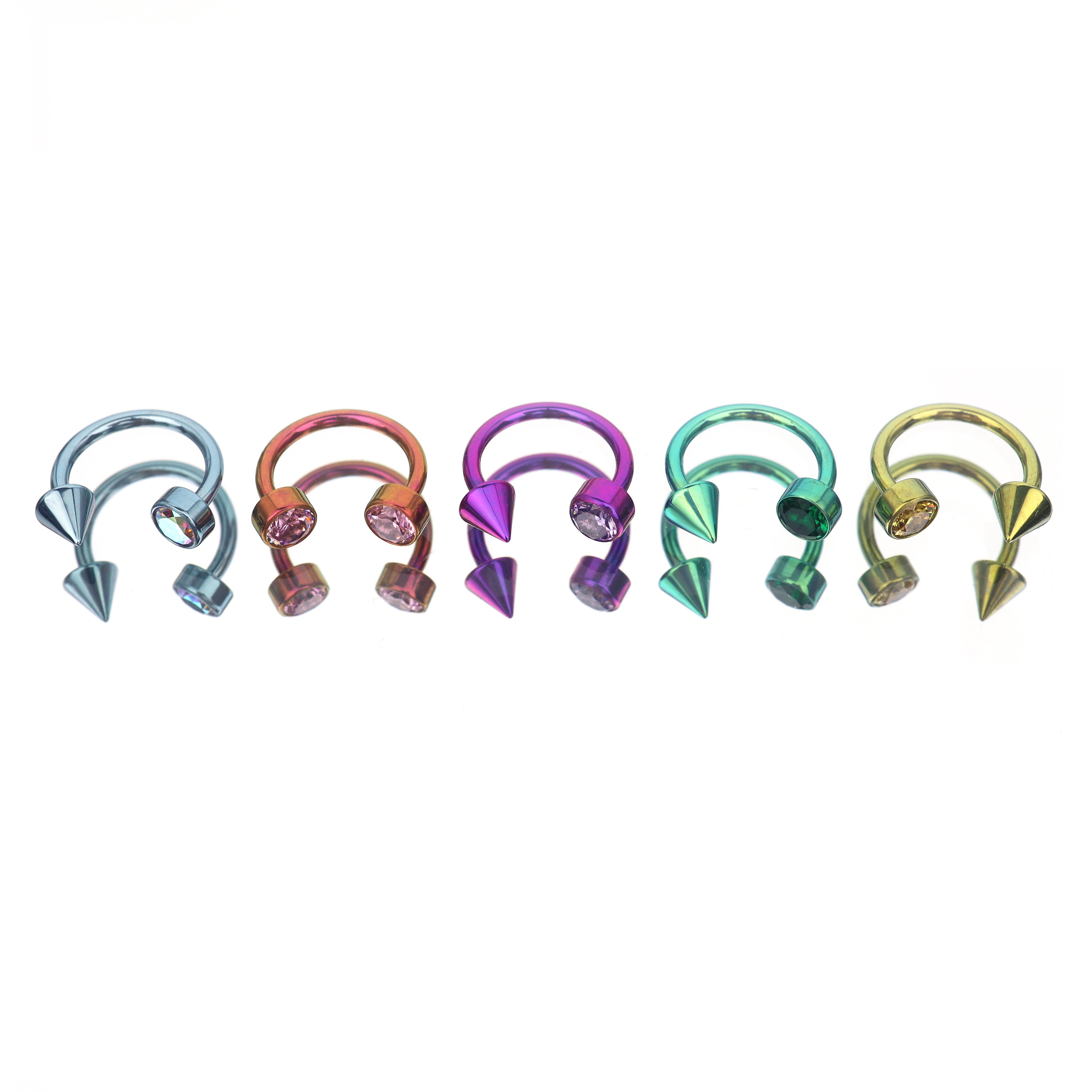 Round CZ spike Titanium Horseshoe Ring