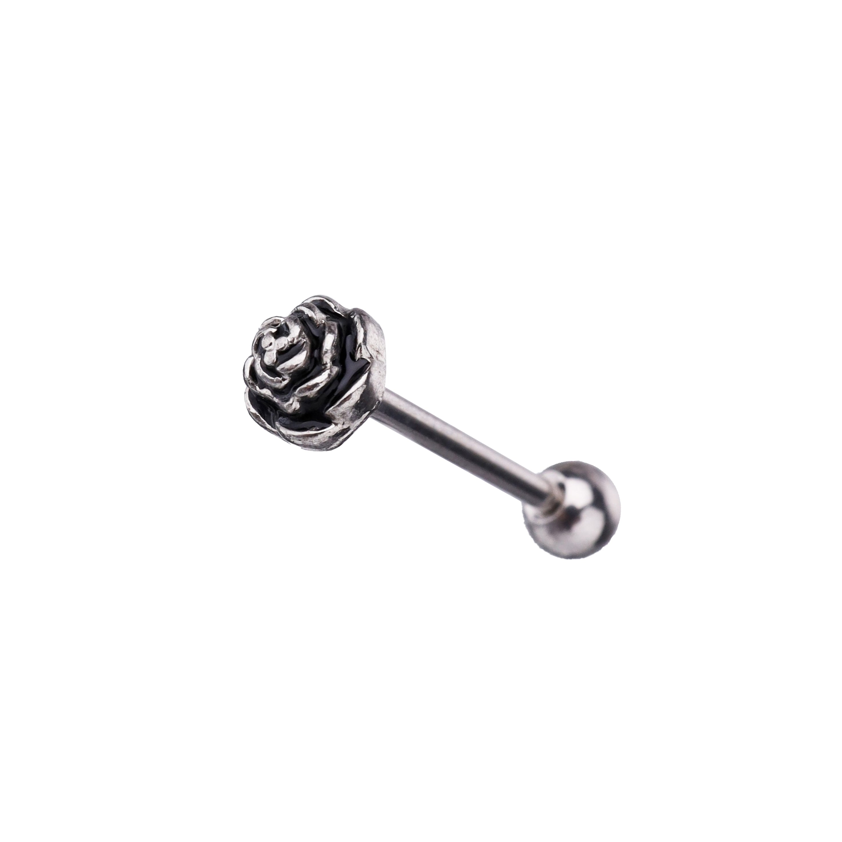 3D rose Sterling Silver stainless steel tongue stud
