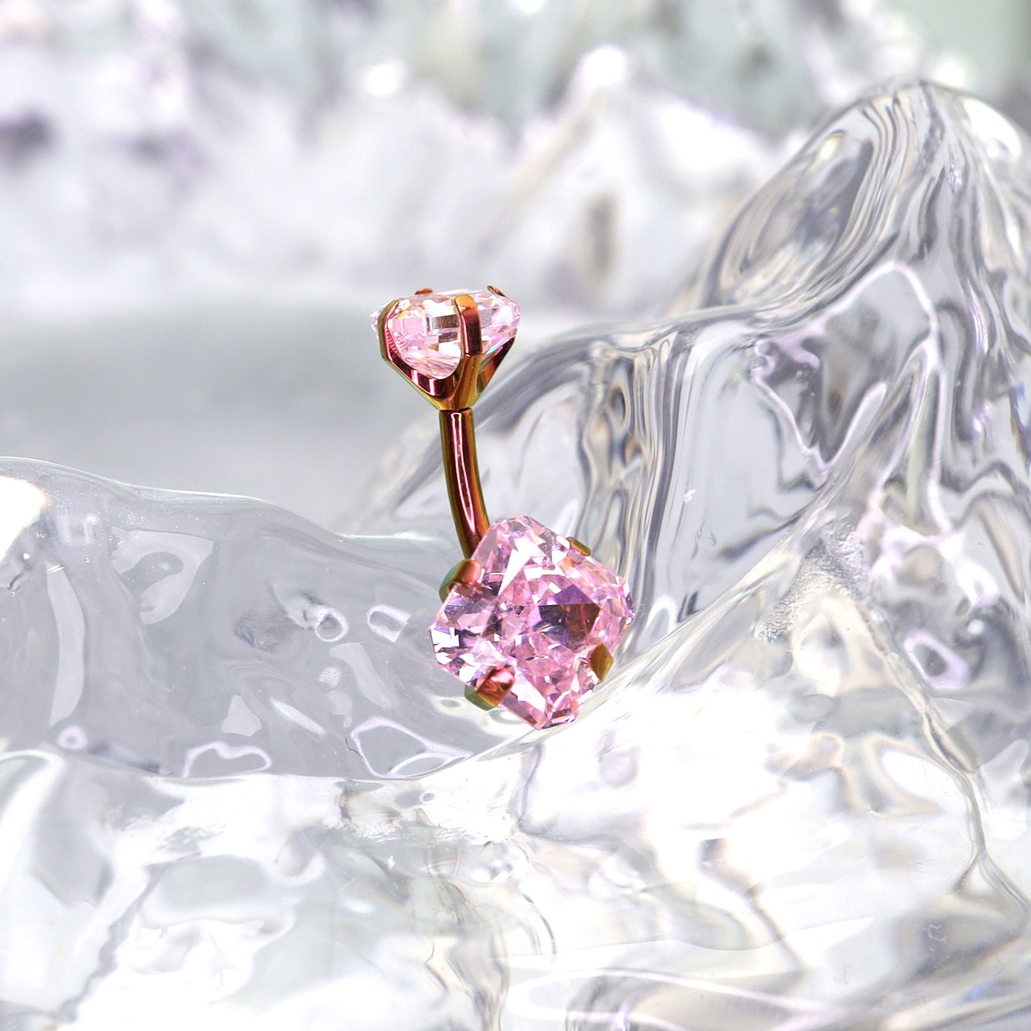 High-Shine Square CZ Titanium Navel Ring
