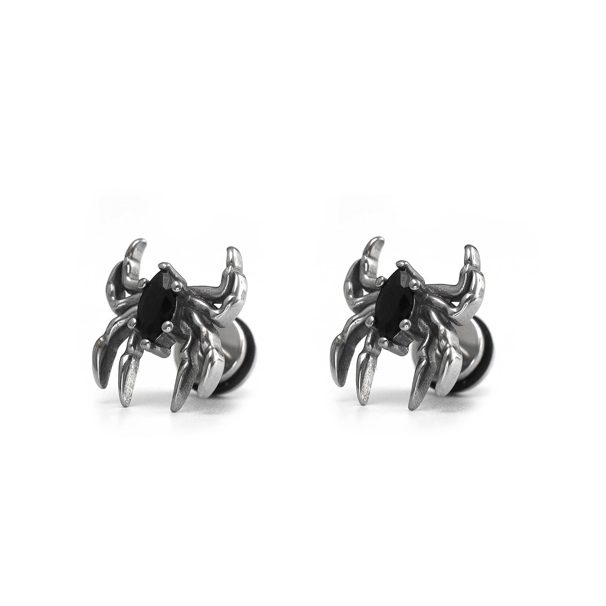 3D Black CZ Spider Stainless Steel Ear Studs ph2