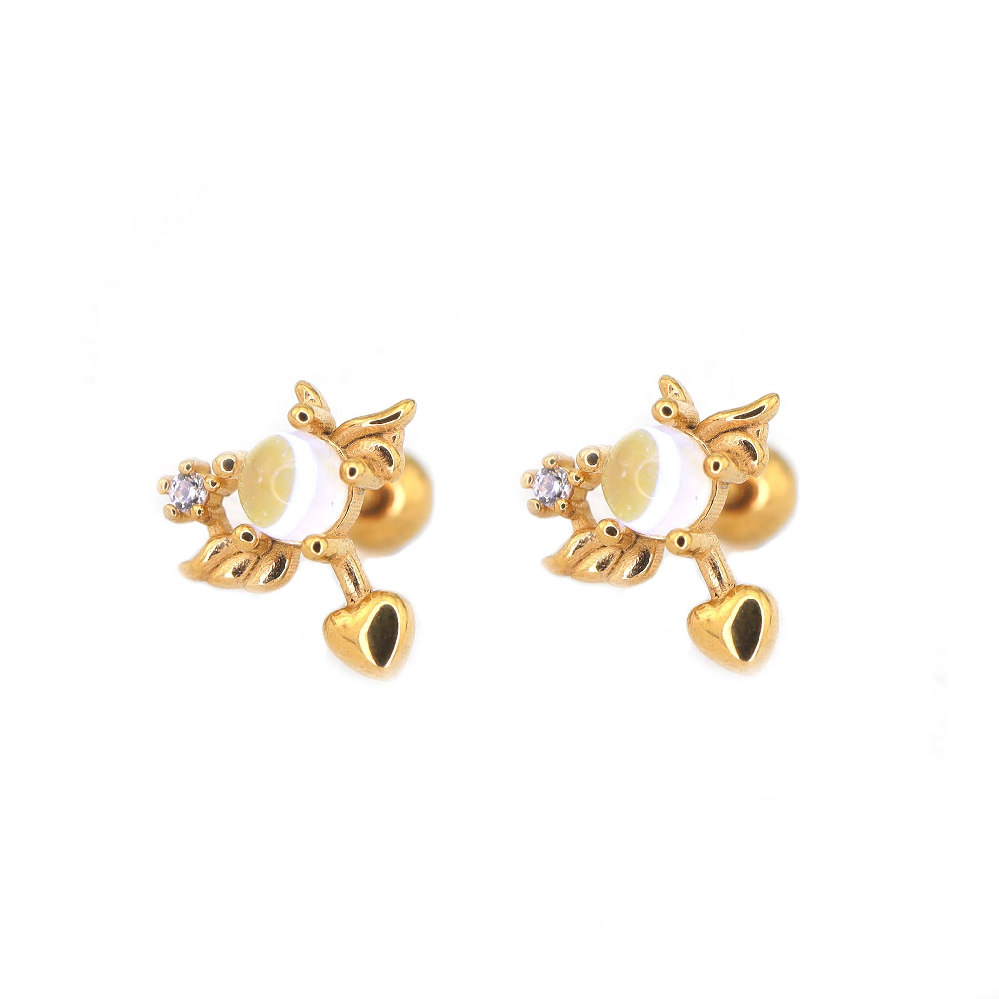 Heart Opal Wing stainless steel Ear Stud ph1