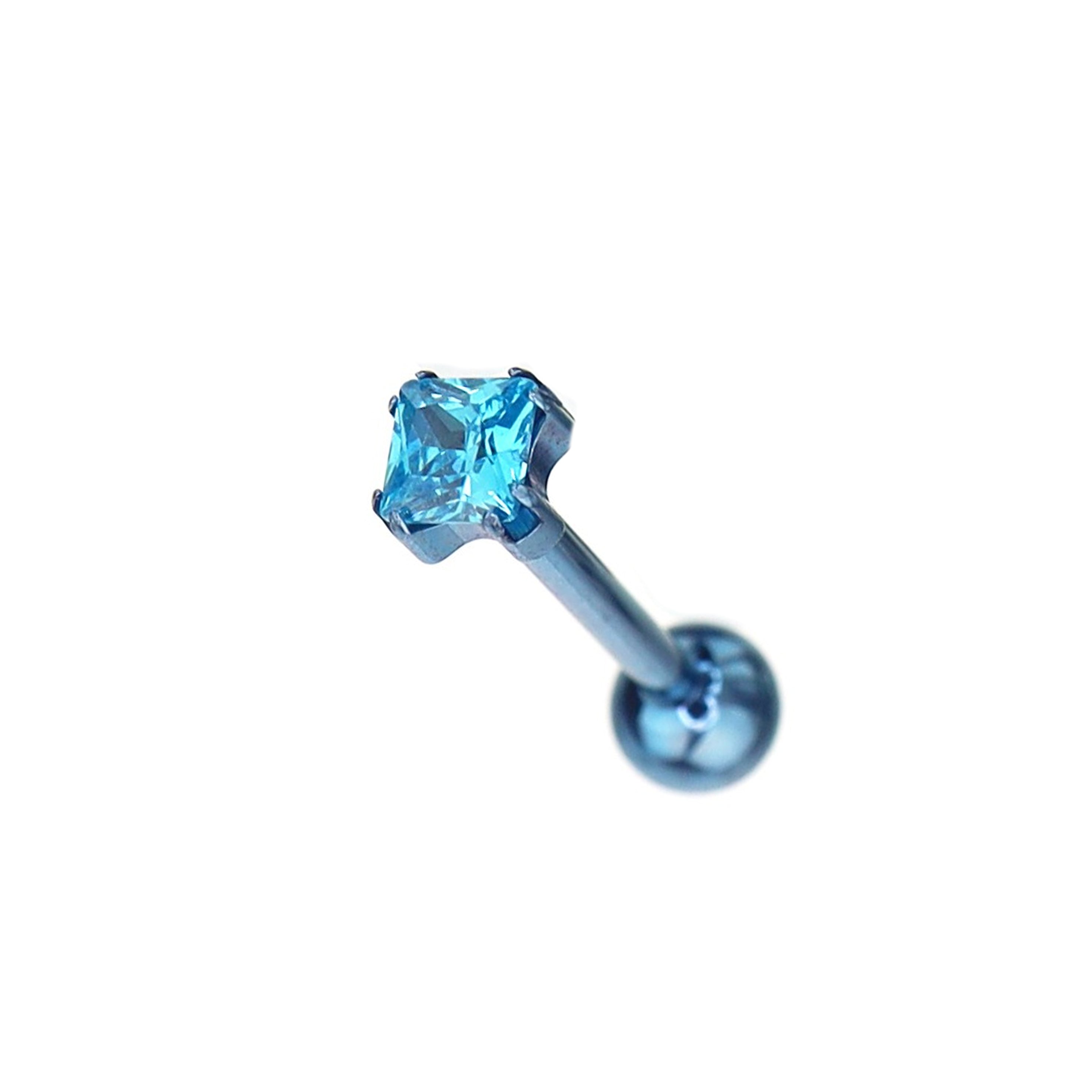 14G Square CZ Internally Threaded Titanium tongue stud