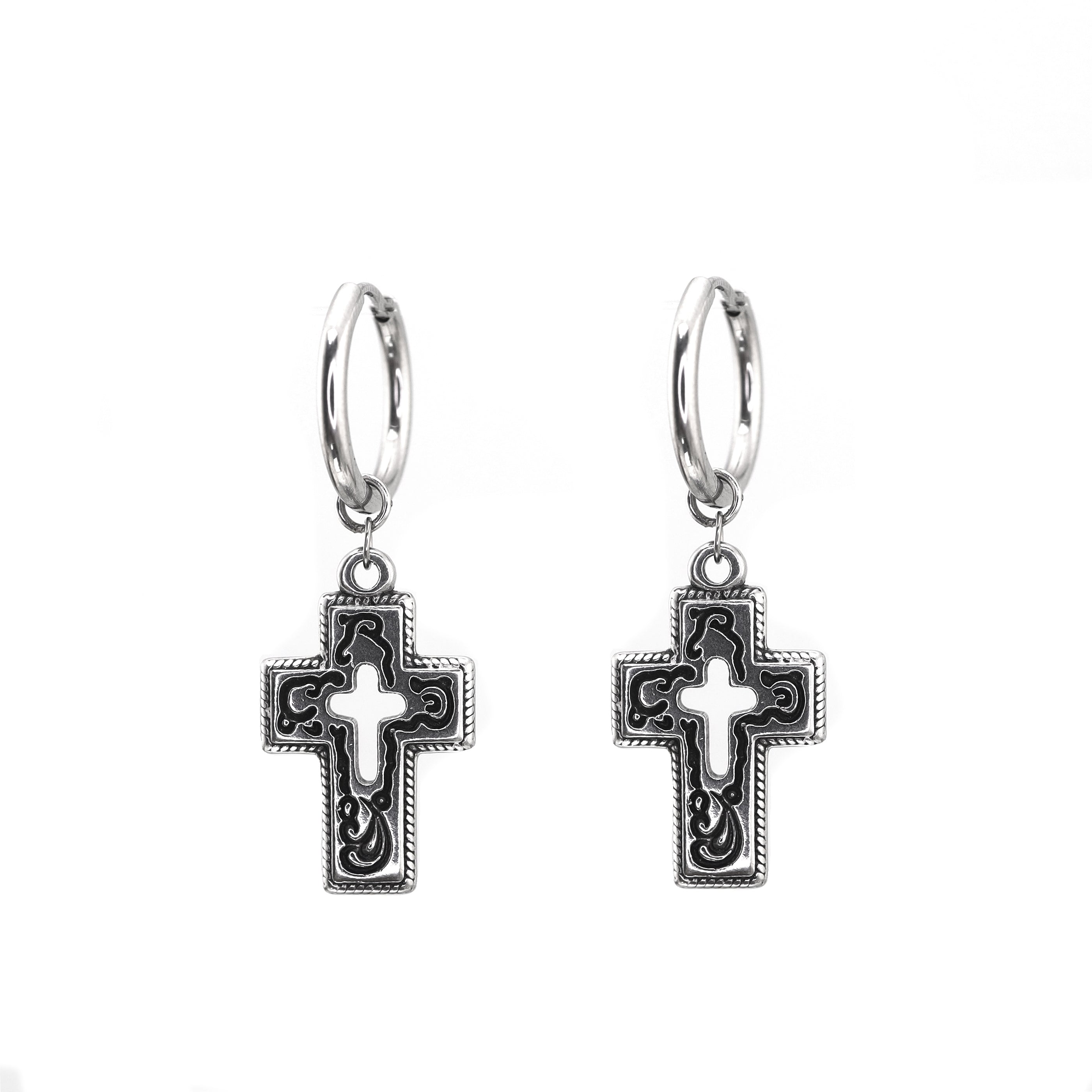 PAIR OF Openwork Gothic Cross stainl ess steel Earring ph1