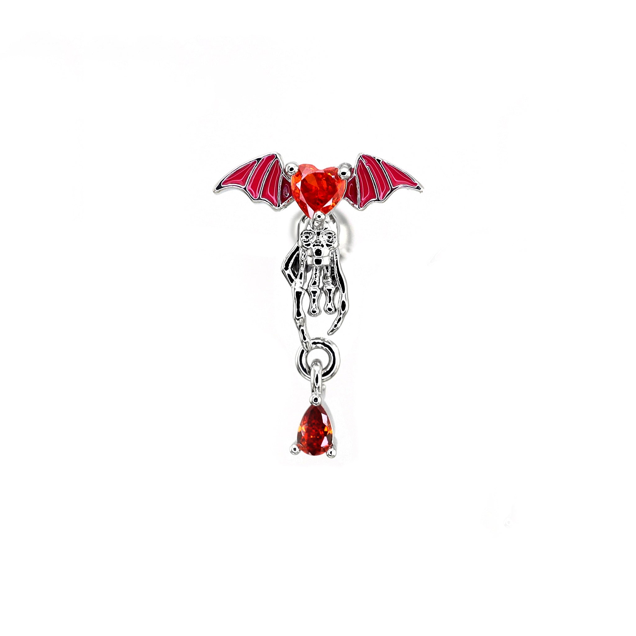 Red CZ Bat & Skull Dangle Ear Studs ph1