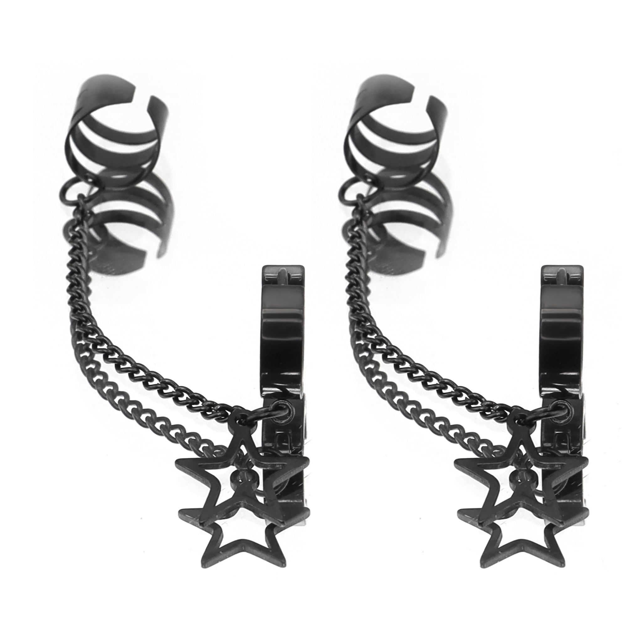 Black & White Chain Pentagram tainless steel Ear Clips ph1