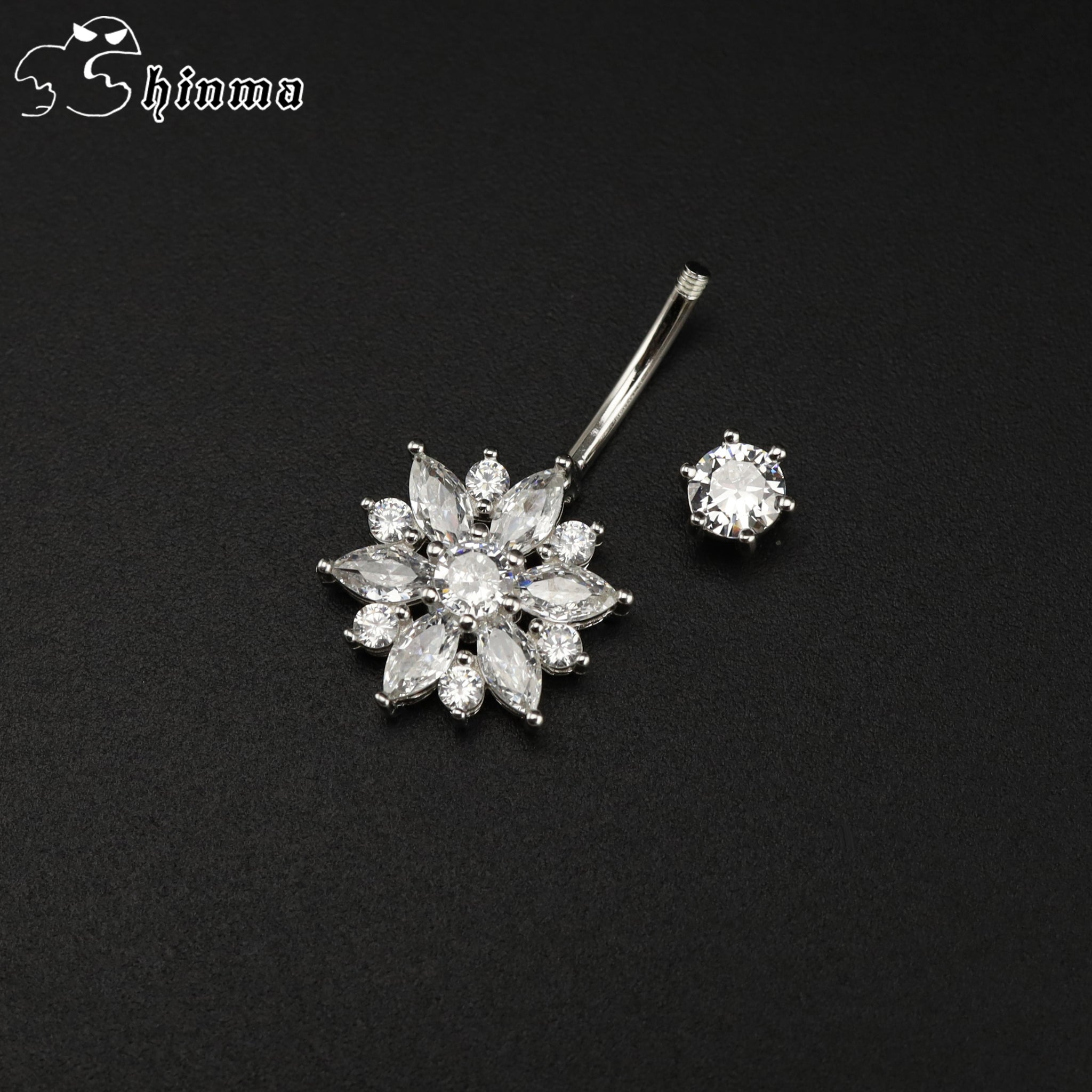 Sterling Silver Openwork Flower Navel Ring ph3 未完成