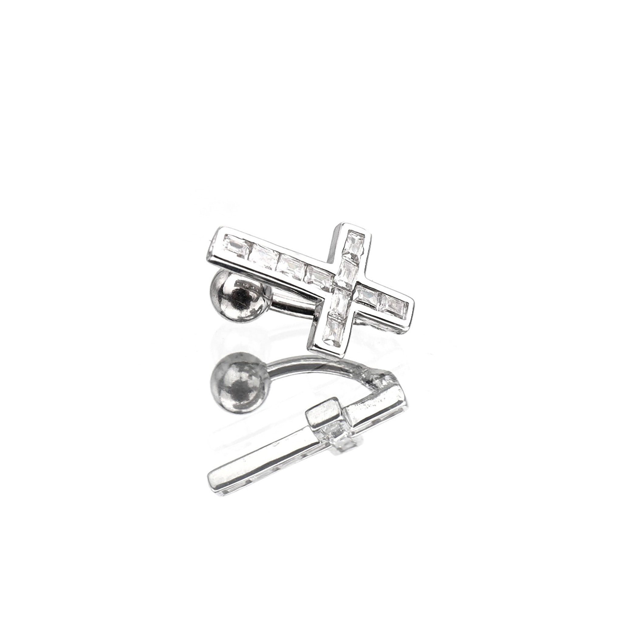 CZ Cross Sterling Silver Navel Ring
