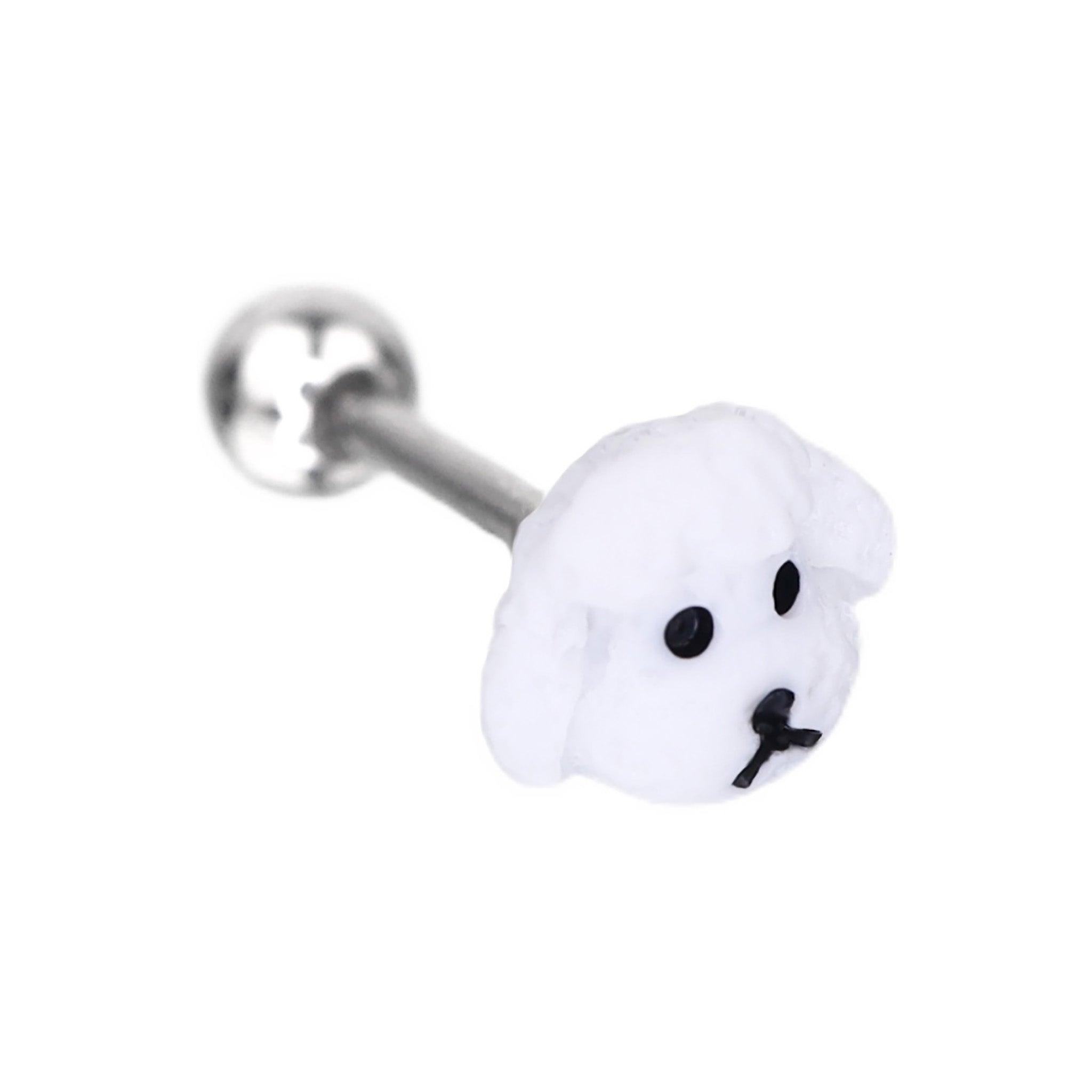 Resin White Puppy Stainless Steel Ear Studs