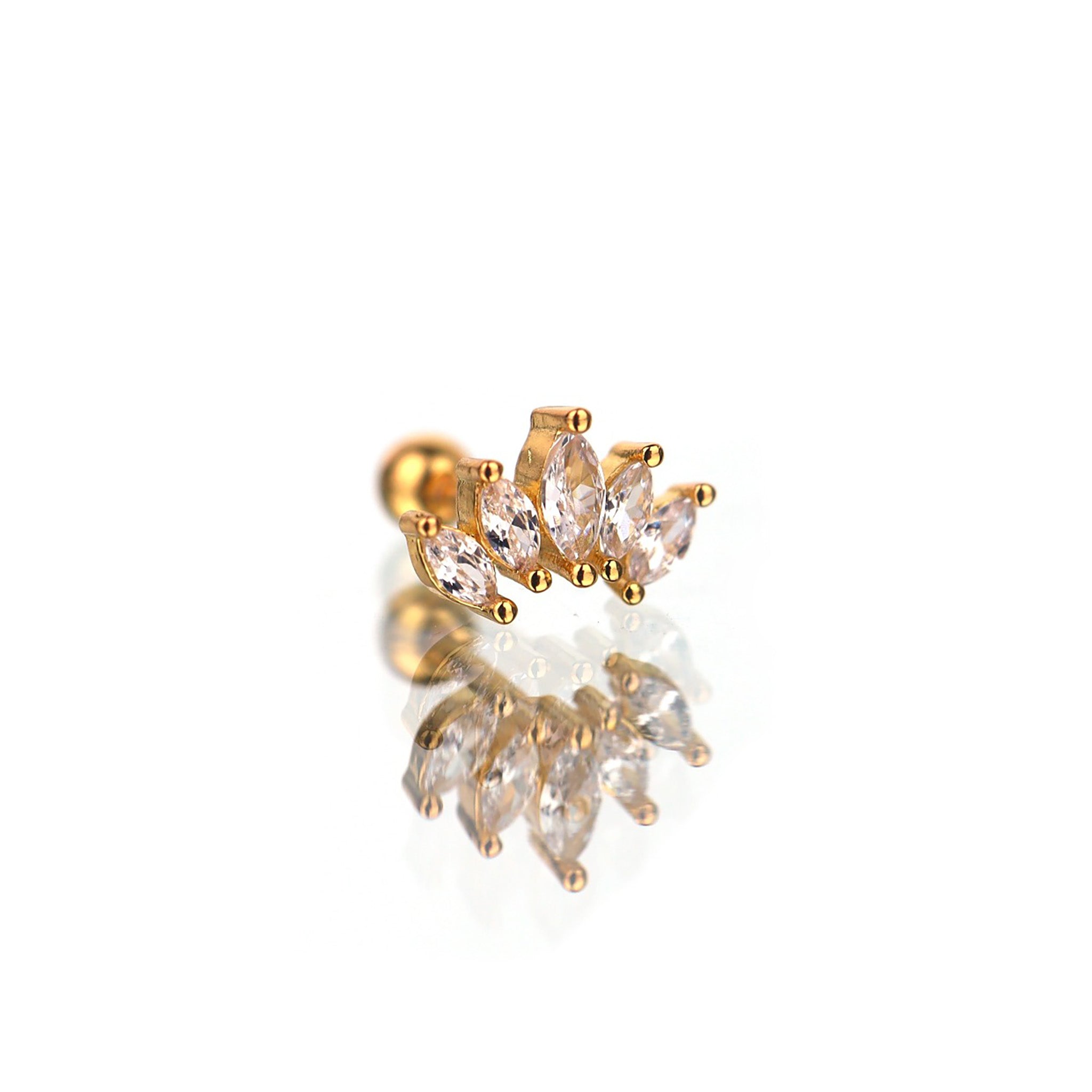 Diamond-Cut CZ Fan Stainless Steel Ear Studs