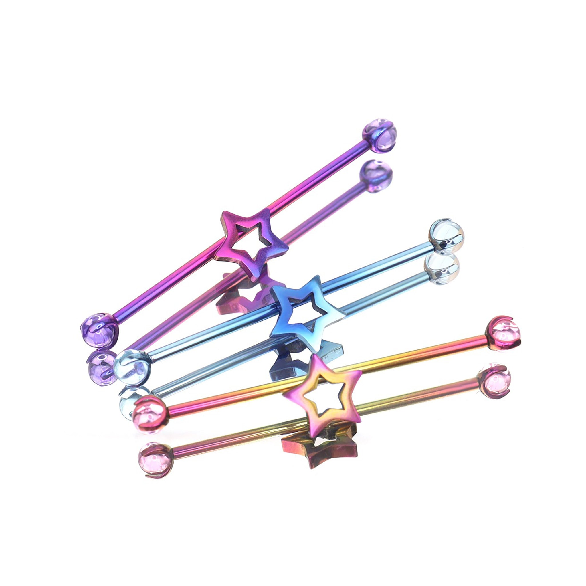 Openwork Pentagram CZ Titanium Industrial Barbell