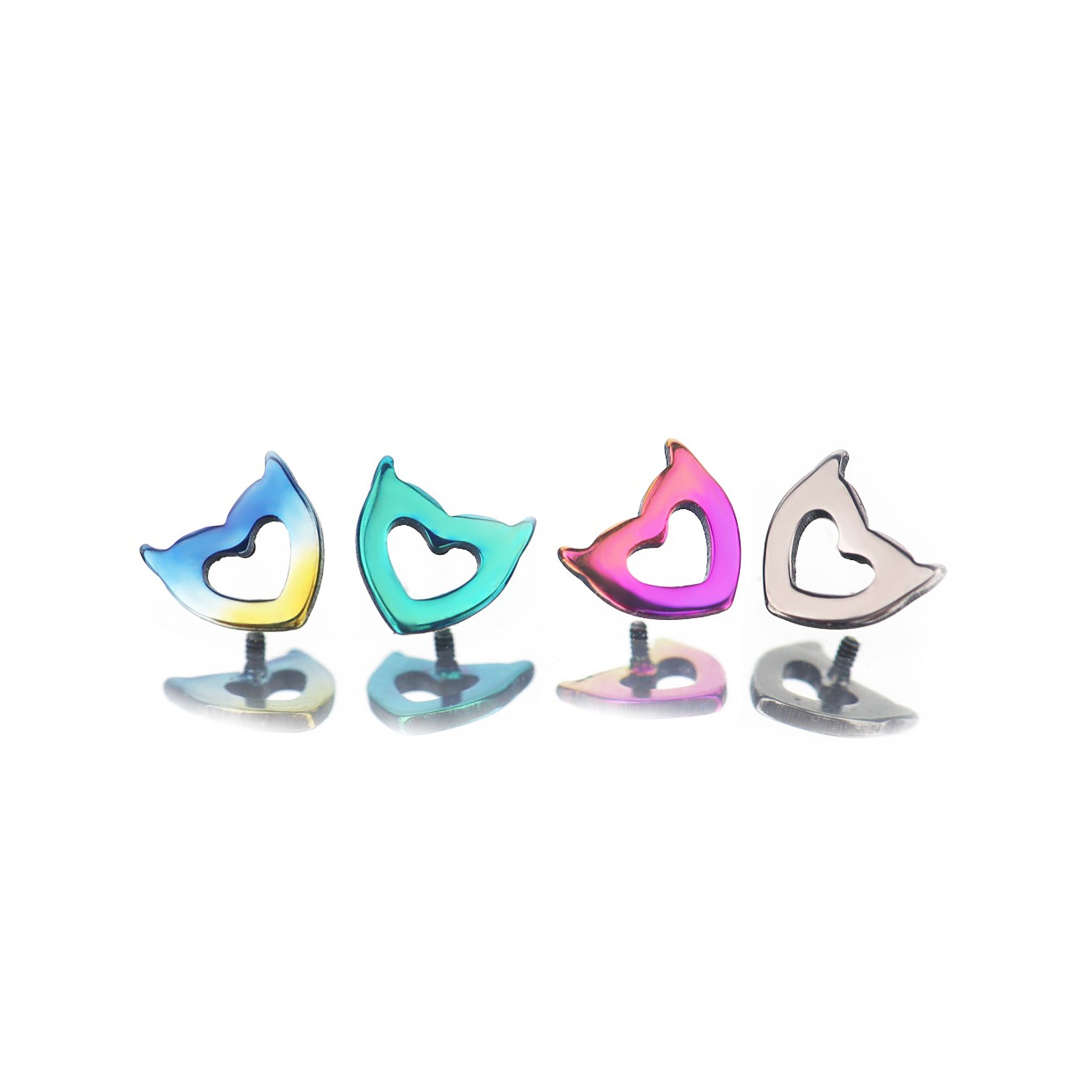 Openwork Heart Demon Horn Internally Threaded Titanium Studs