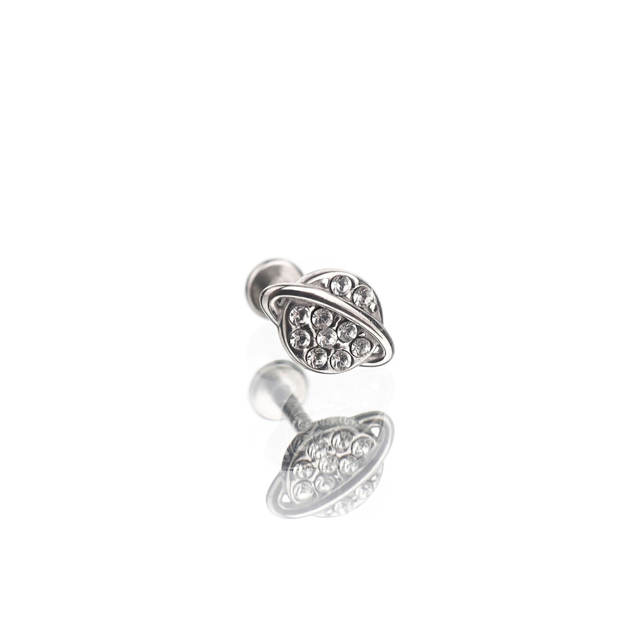 CZ Saturn Ring Internally Threaded Stainless Steel Ear Studs