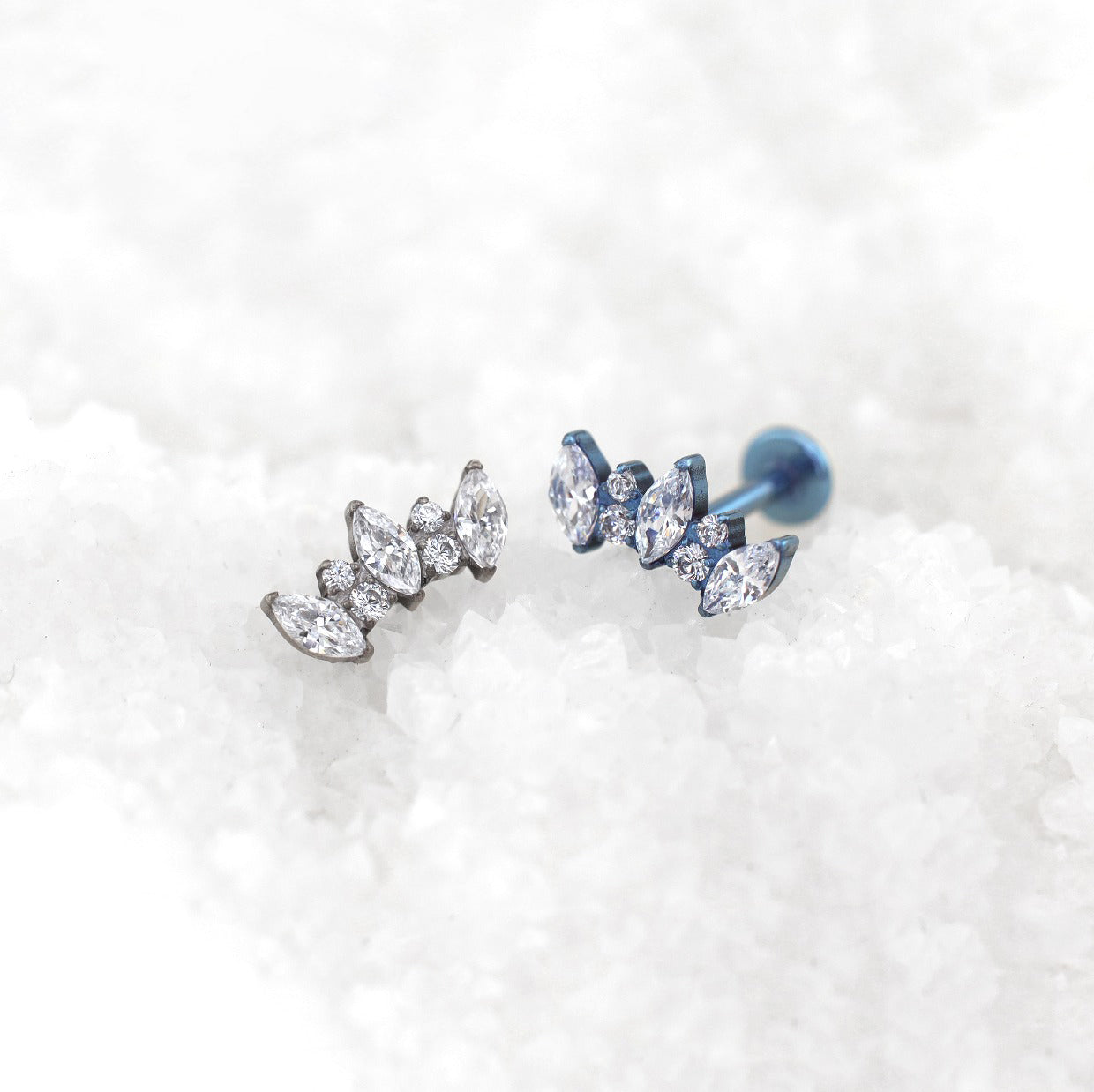 Curved Fan Marquise-Cut CZ Titanium Ear Studs