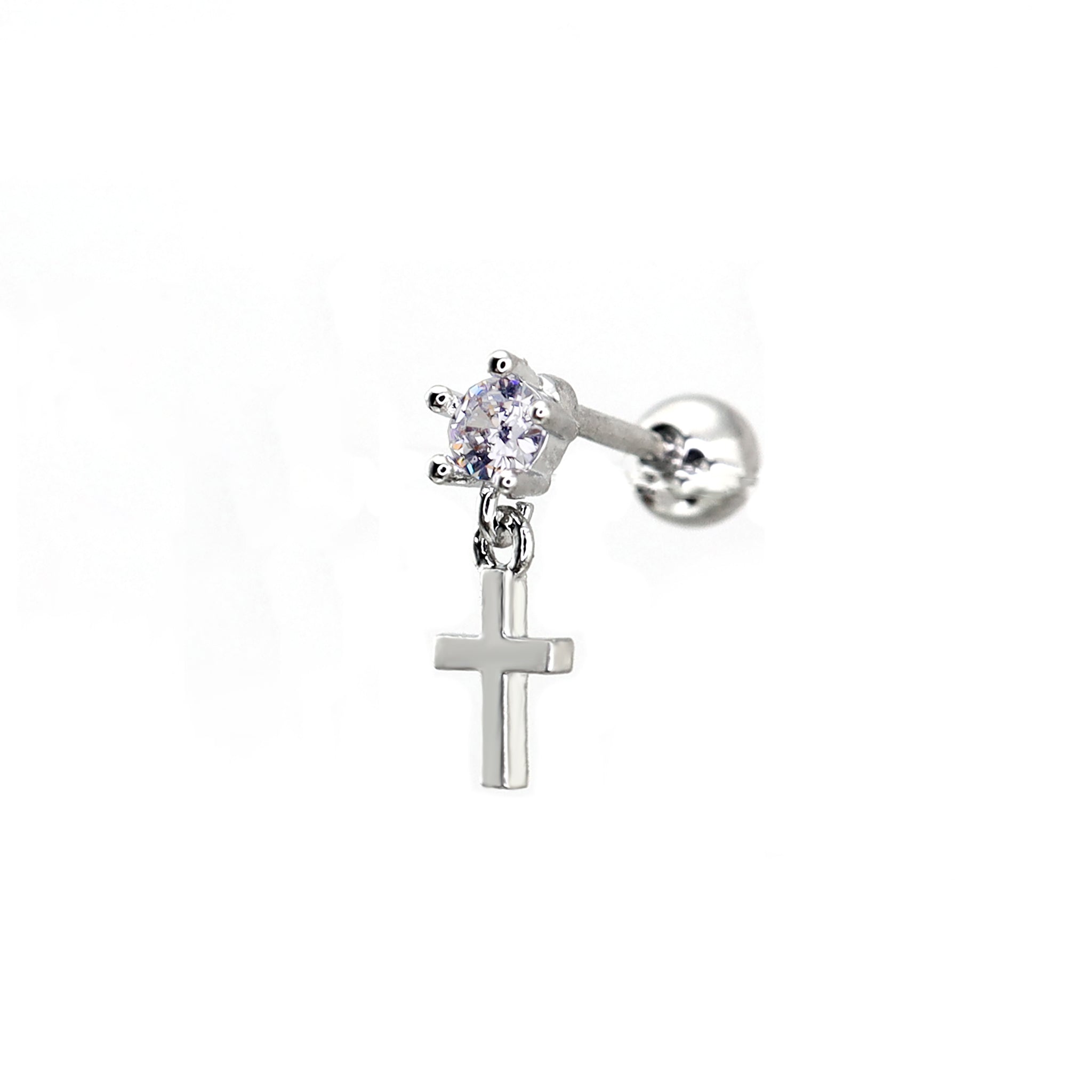 CZ Pendant Cross Thin Gauge Ear Studs ph1