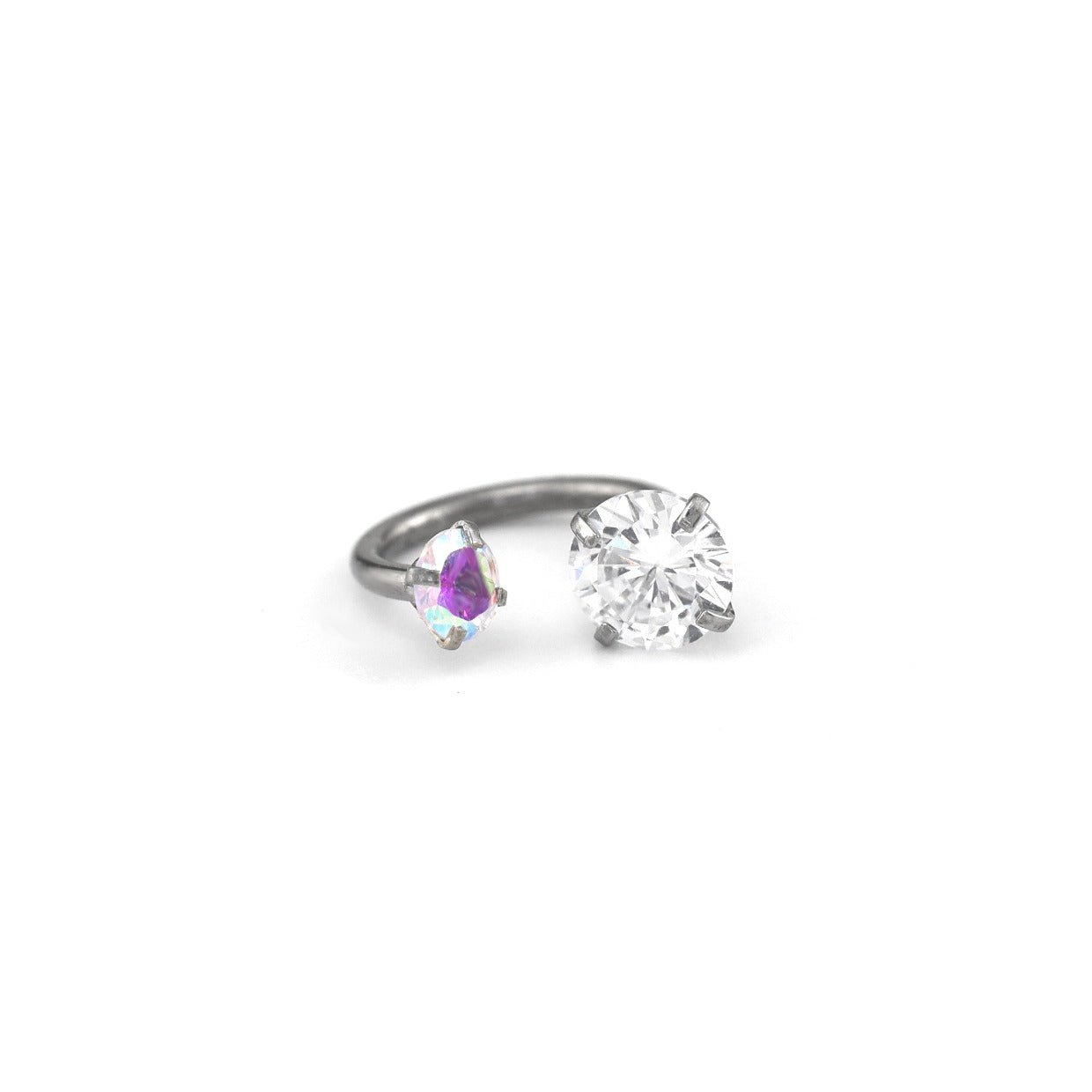 Asymmetric Rainbow CZ Stainless Steel Horseshoe Ring