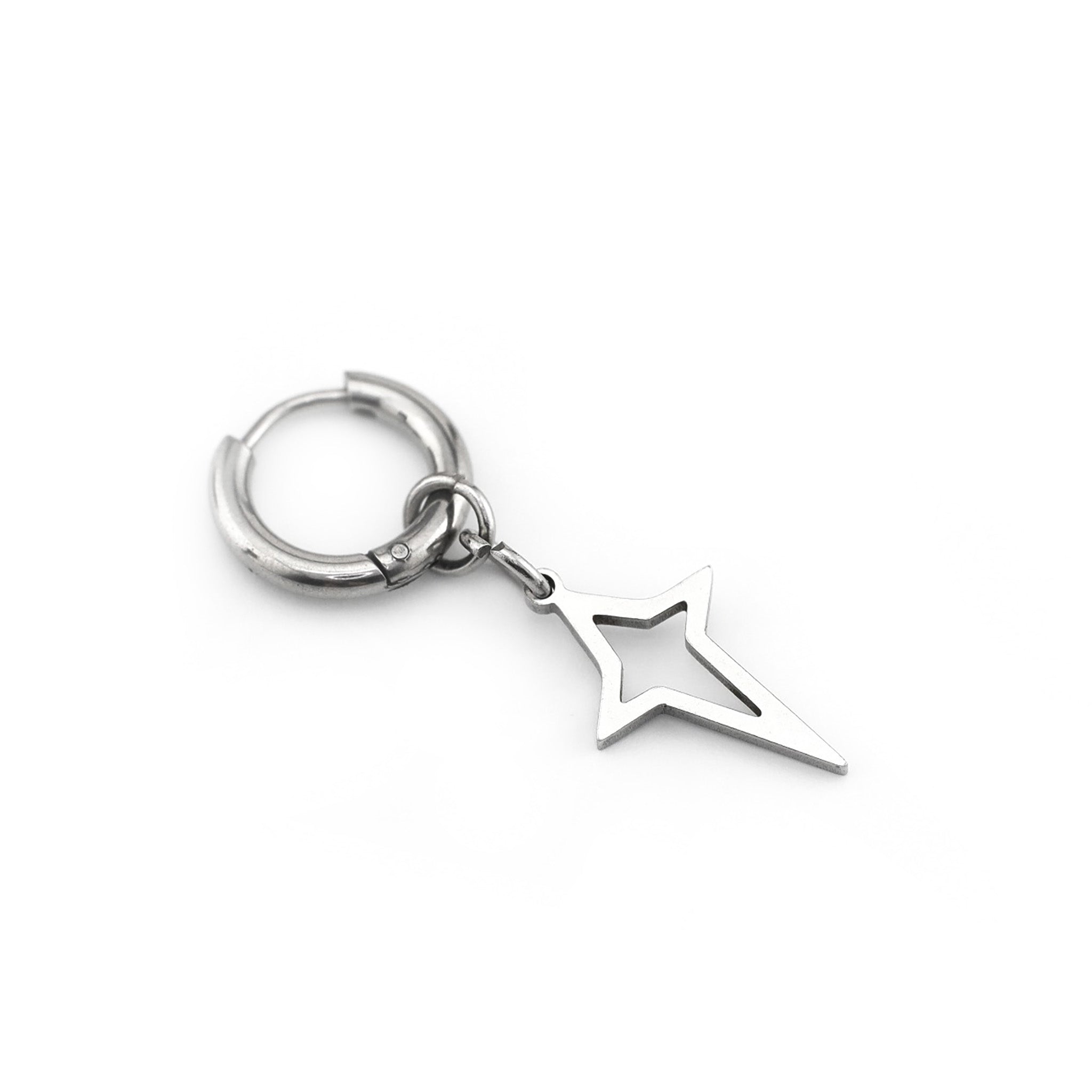 Black & White Openwork Four-Point Star Dangle Stainless Steel Earrings