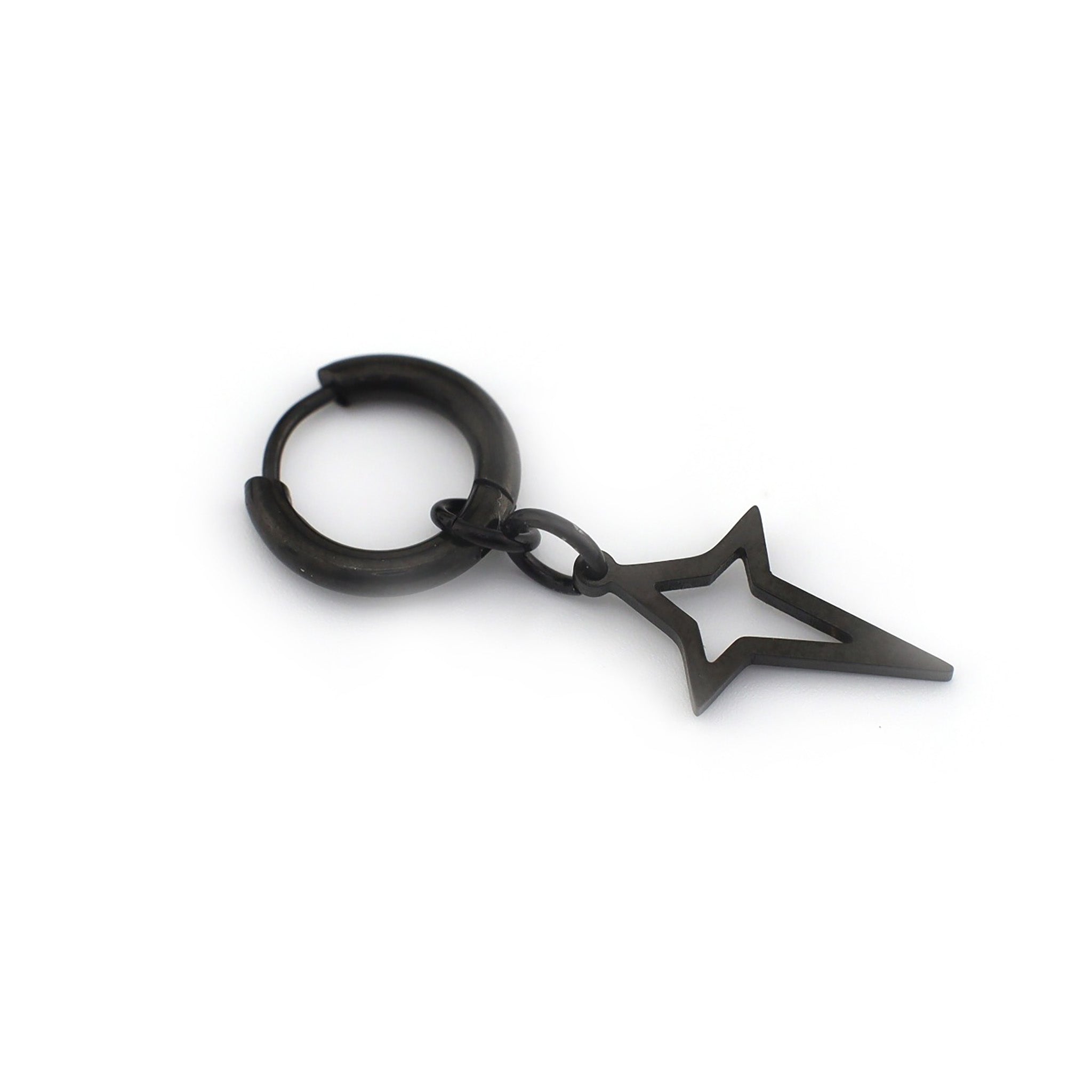 Black & White Openwork Four-Point Star Dangle Stainless Steel Earrings