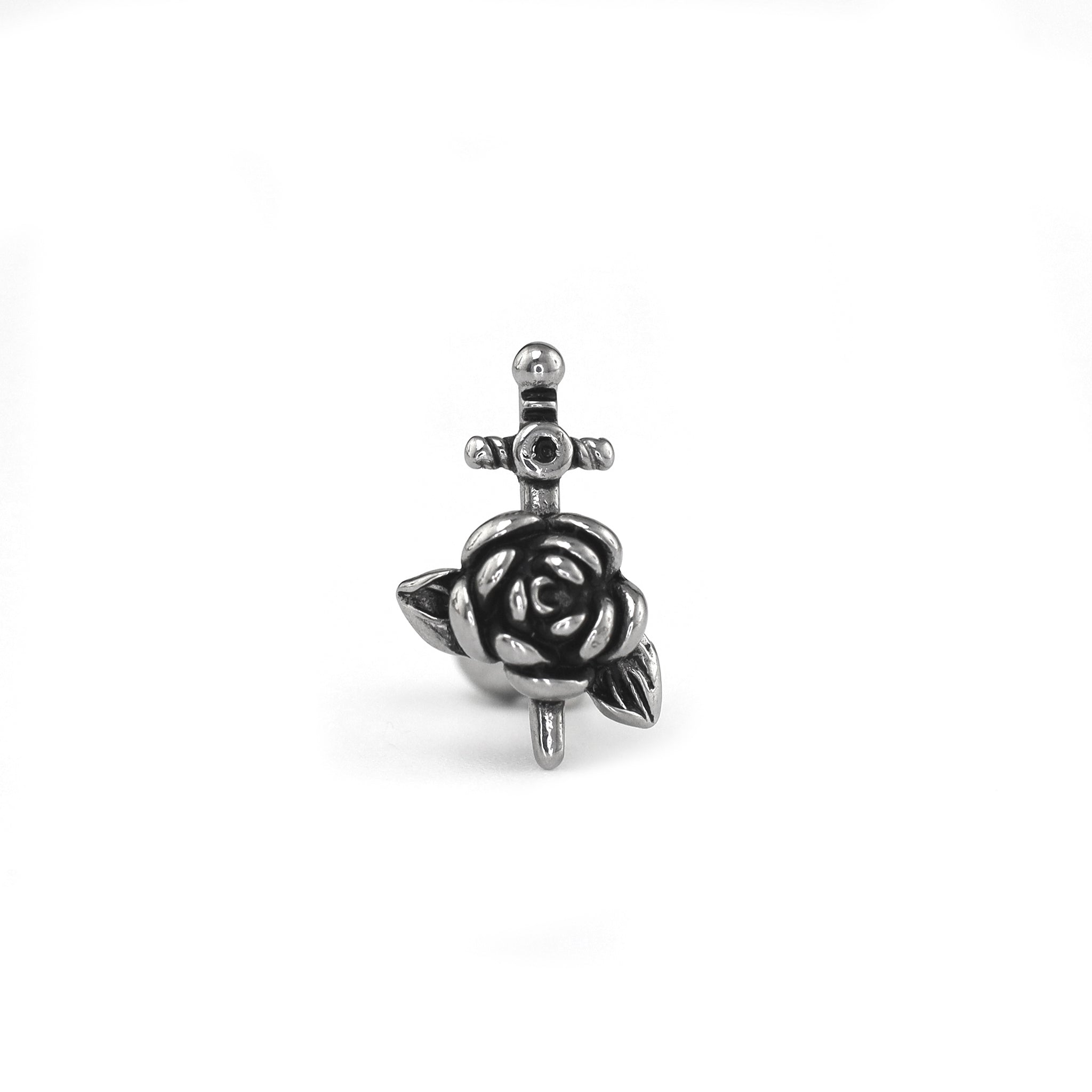 3D Dagger & Rose Stainless Steel Ear Studs