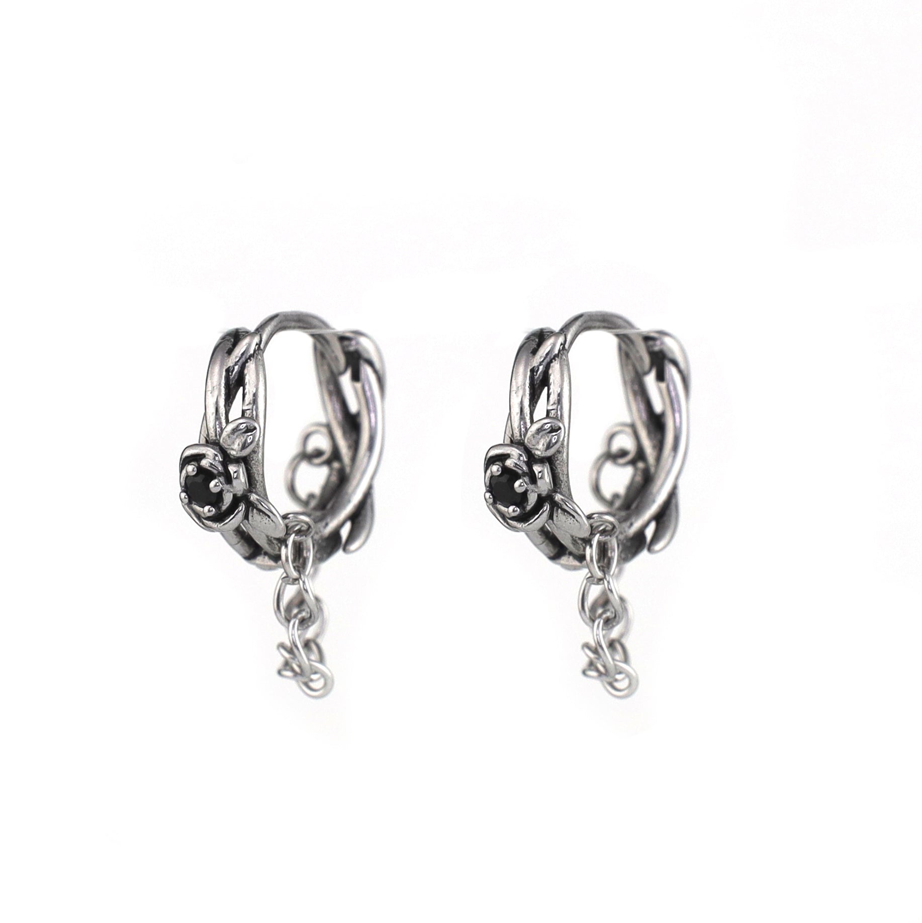Rose Vine Drop Chain Stainless Steel Earrings ph2