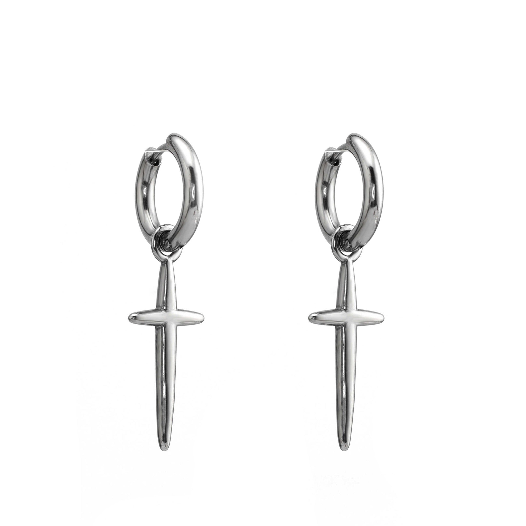 Minimalist 3D Large Cross Stainless Steel Earrings ph2