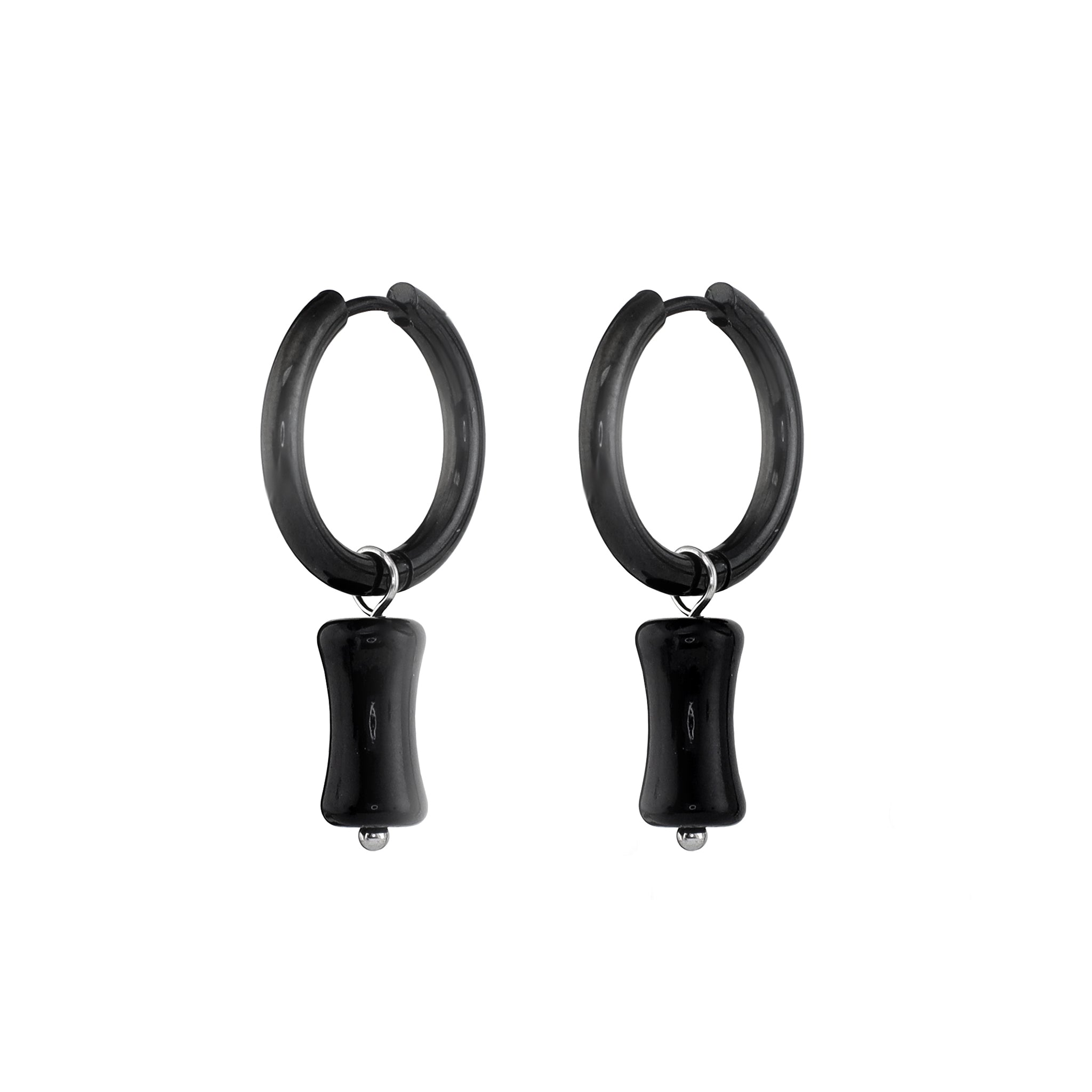 PAIR OF Black, White & Green Bamboo Segment Dangle Earrings ph2