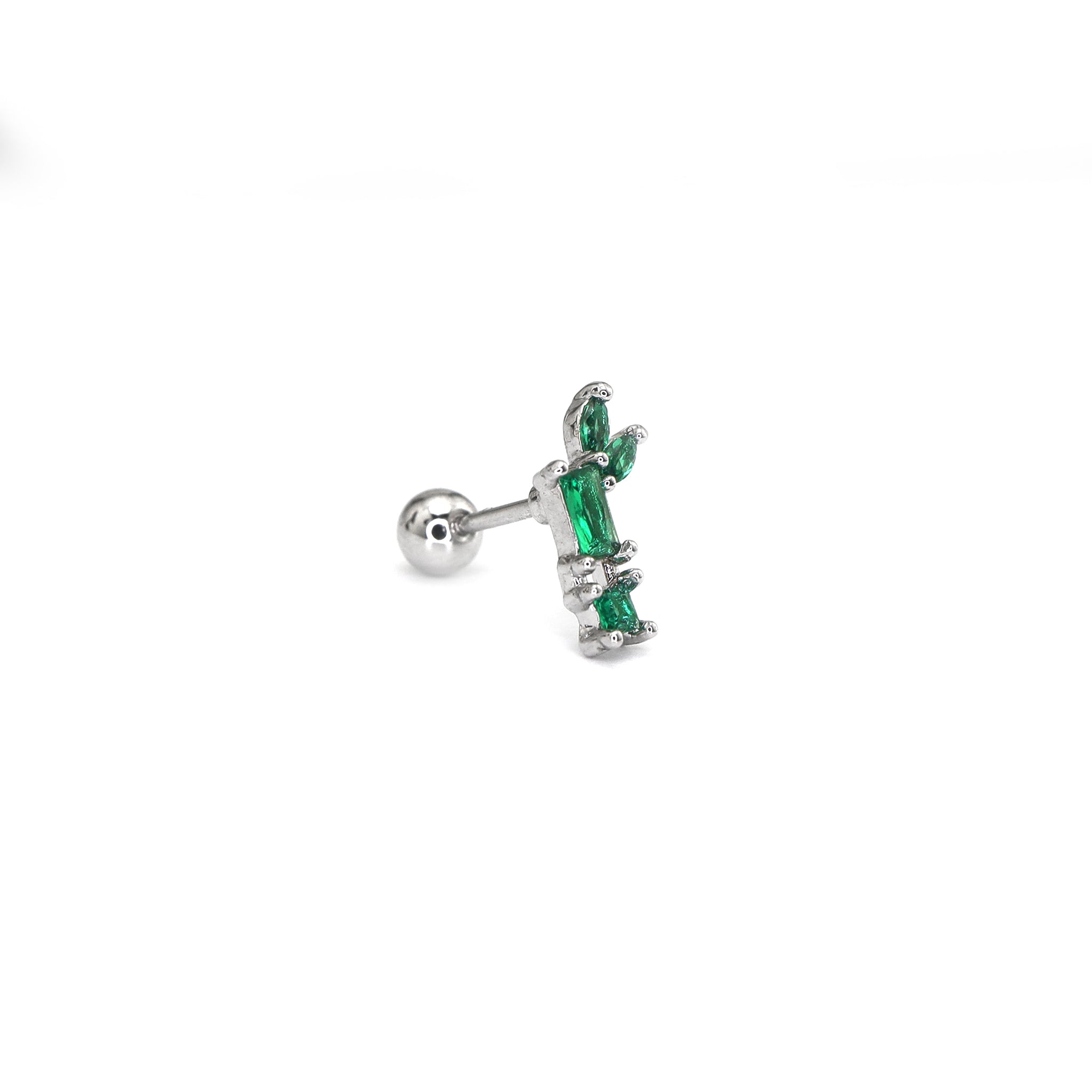 White & Green CZ Bamboo Segment Thin Gauge Ear Studs ph2