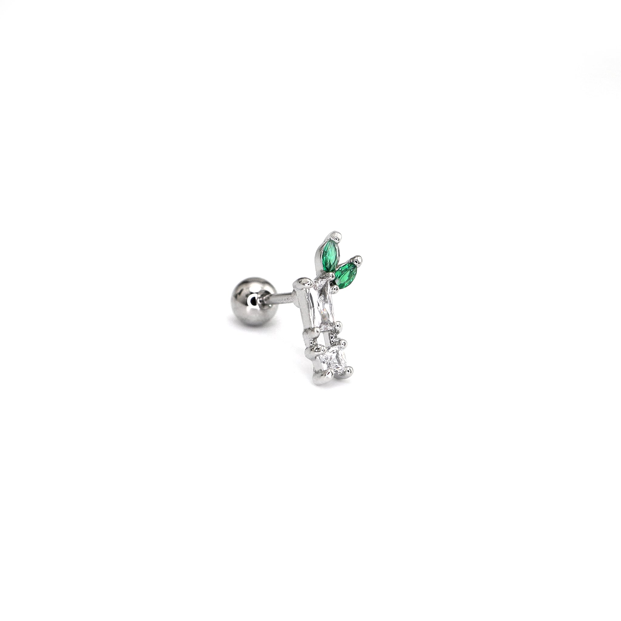 White & Green CZ Bamboo Segment Thin Gauge Ear Studs ph2