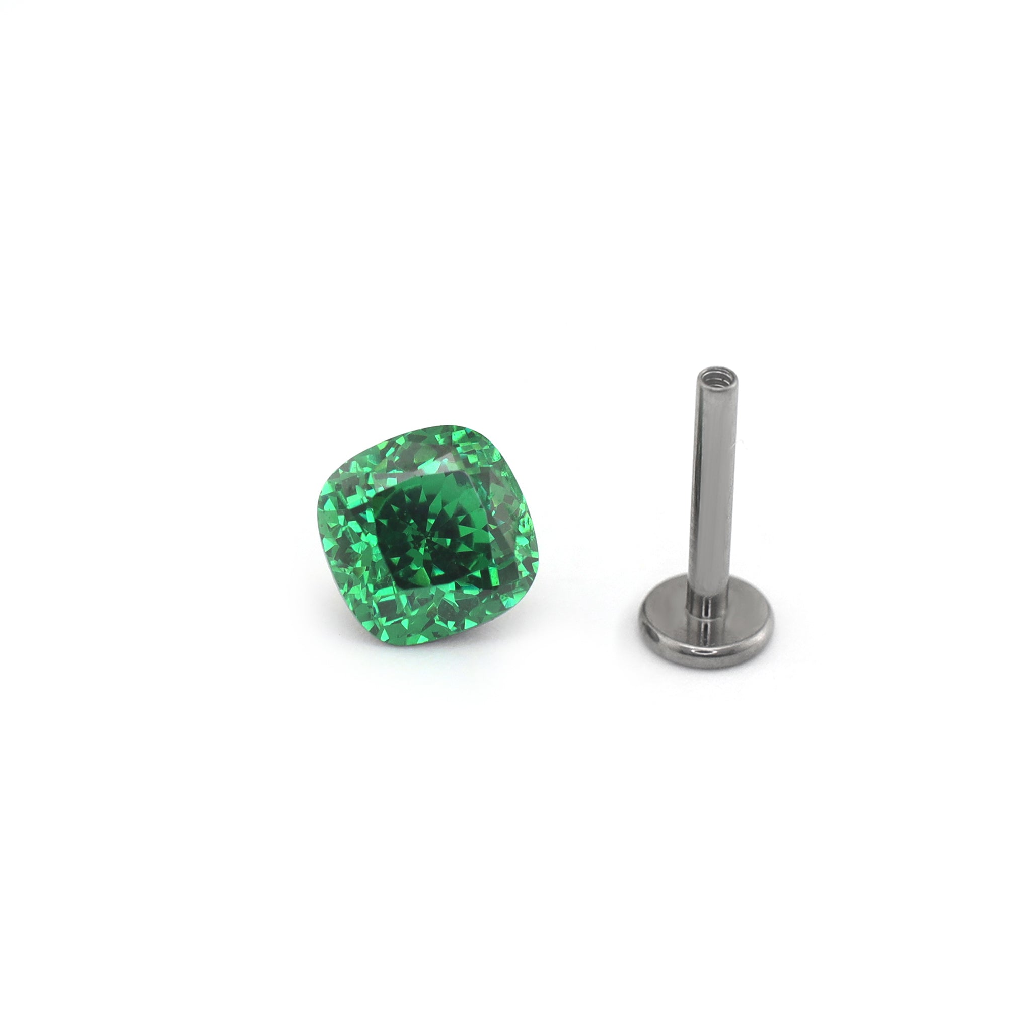 Emerald-Cut Square CZ Internally Threaded Titanium Studs ph2