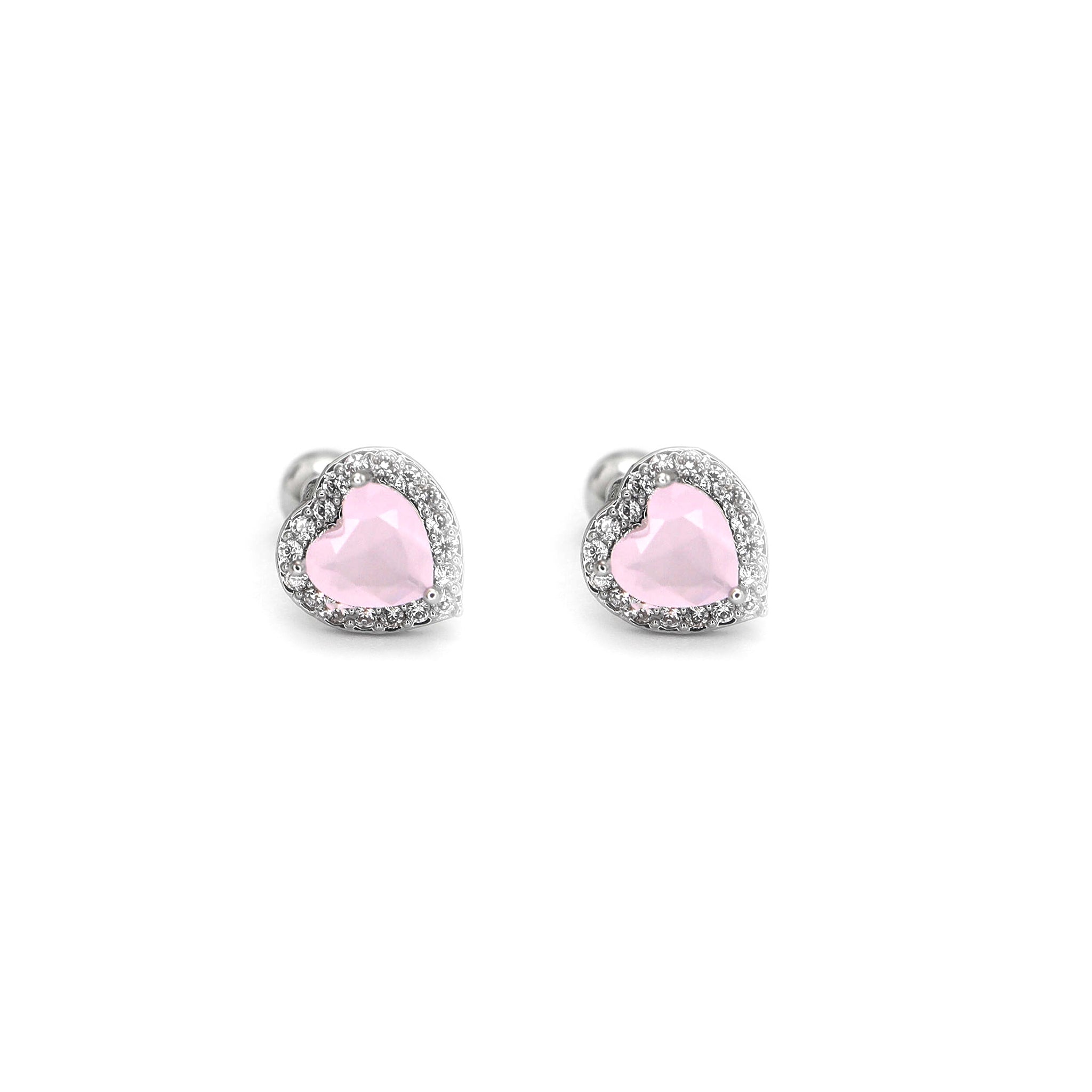 PAIR OF Pink Heart CZ Micro-Pave Thin Gauge Ear Studs ph2