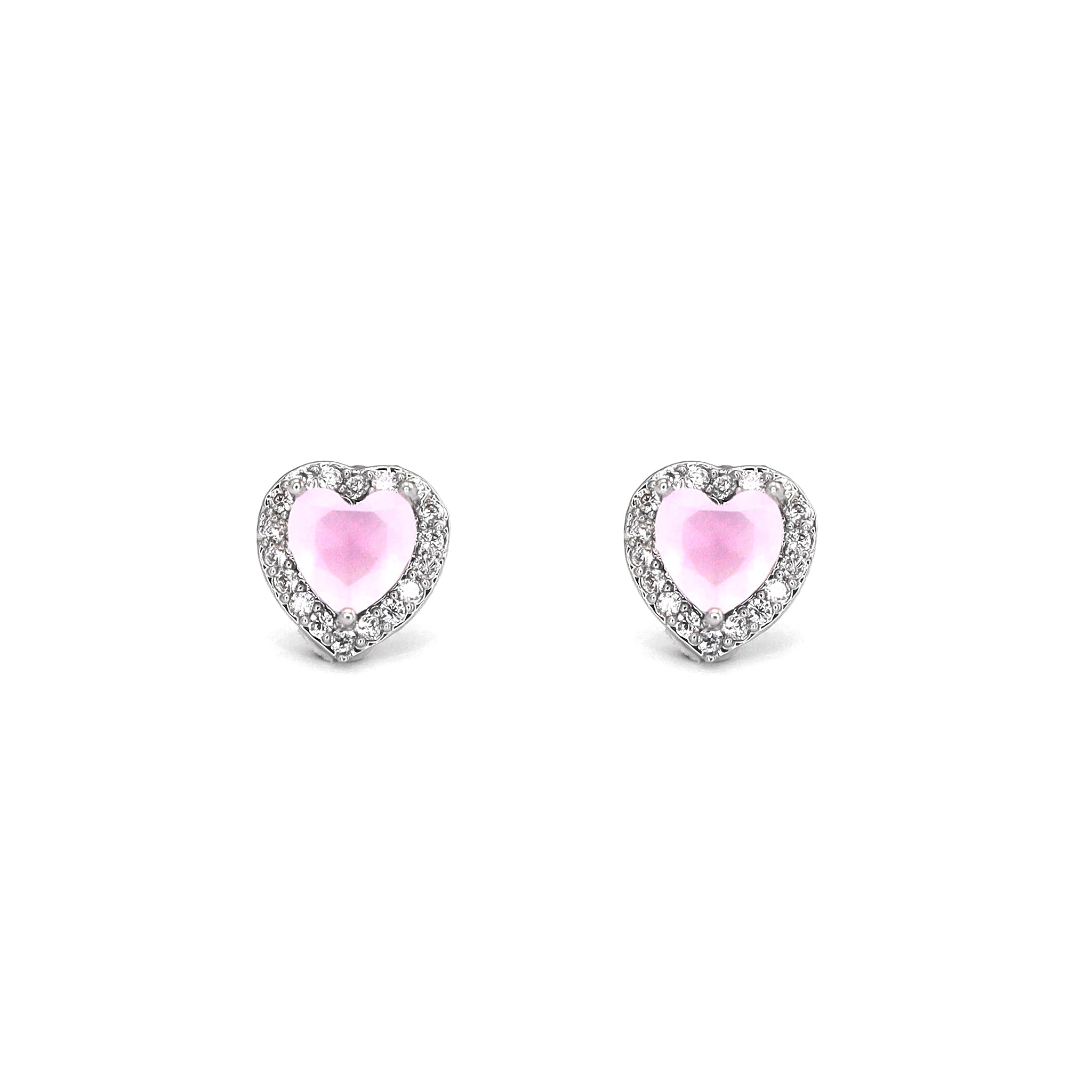PAIR OF Pink Heart CZ Micro-Pave Thin Gauge Ear Studs ph2
