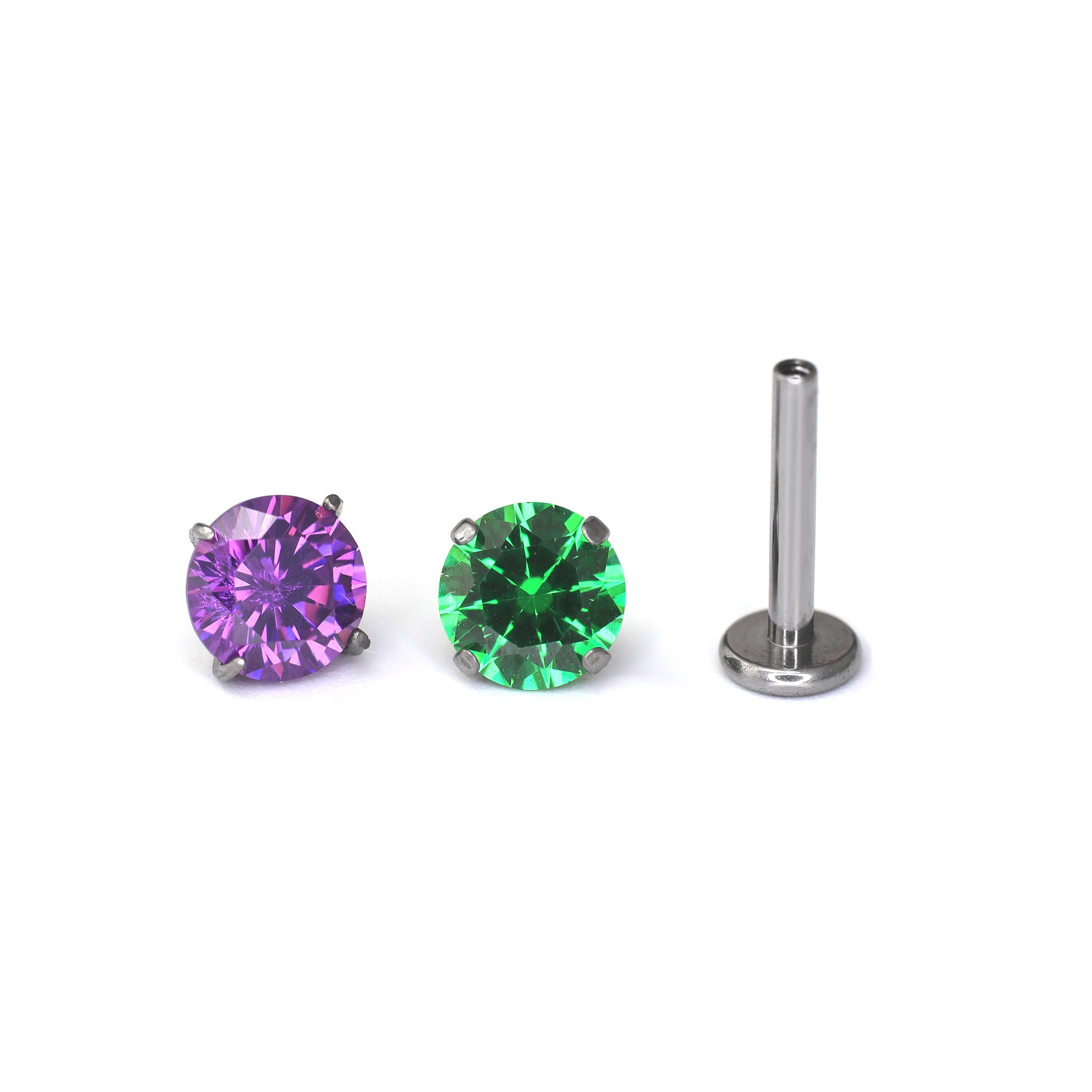 Purple & Green CZ Internally Threaded Titanium Studs ph2