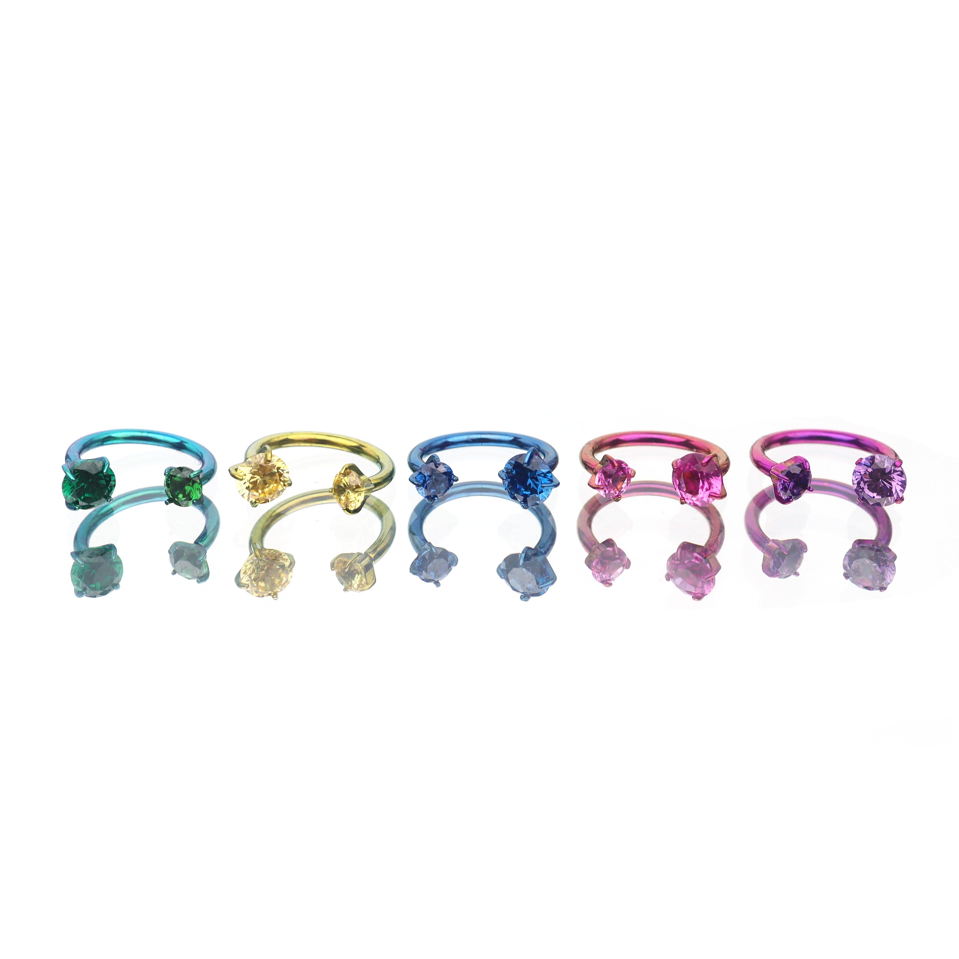 Internally Threaded CZ Titanium Horseshoe Ring
