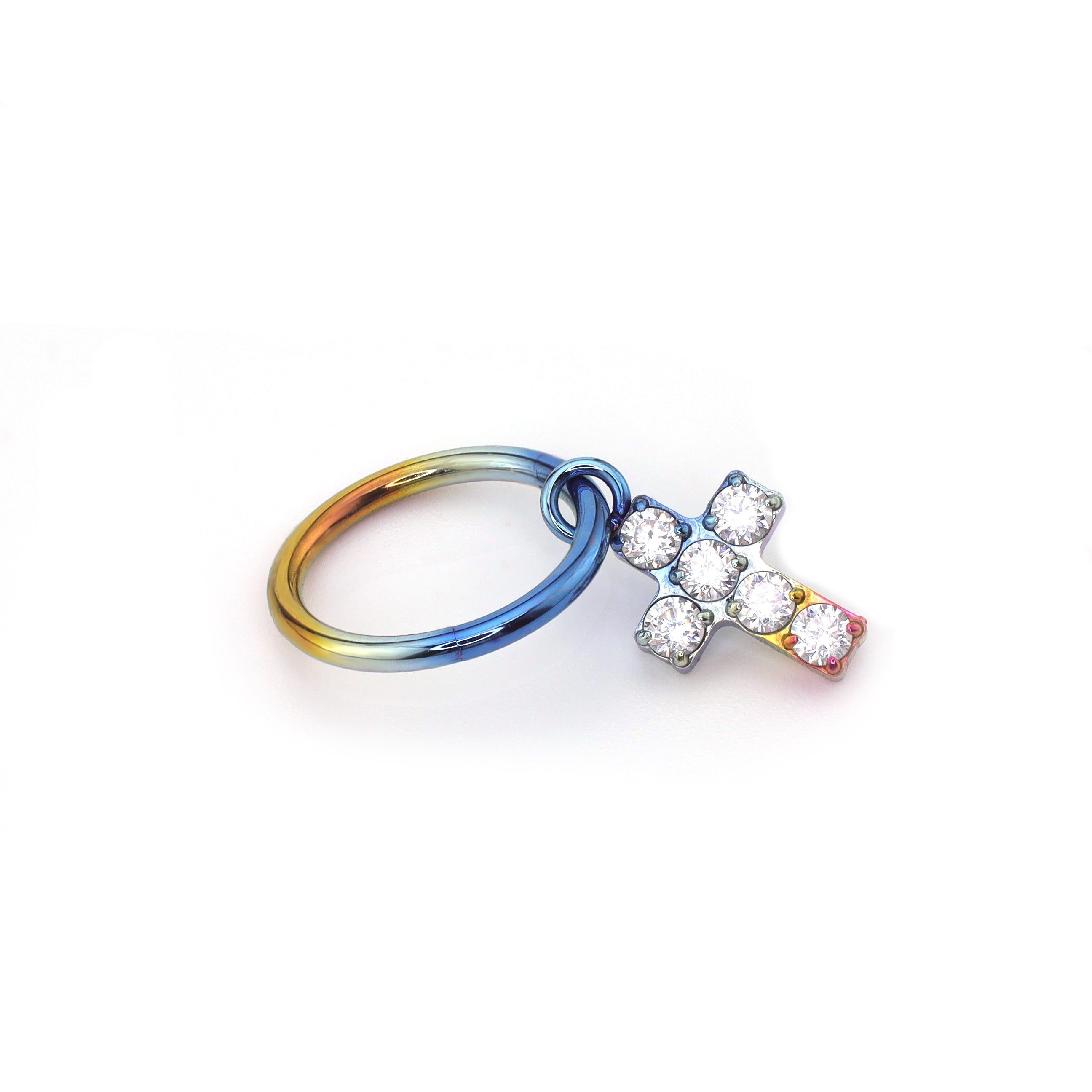 CZ Cross Pendant Titanium Segment Hoop