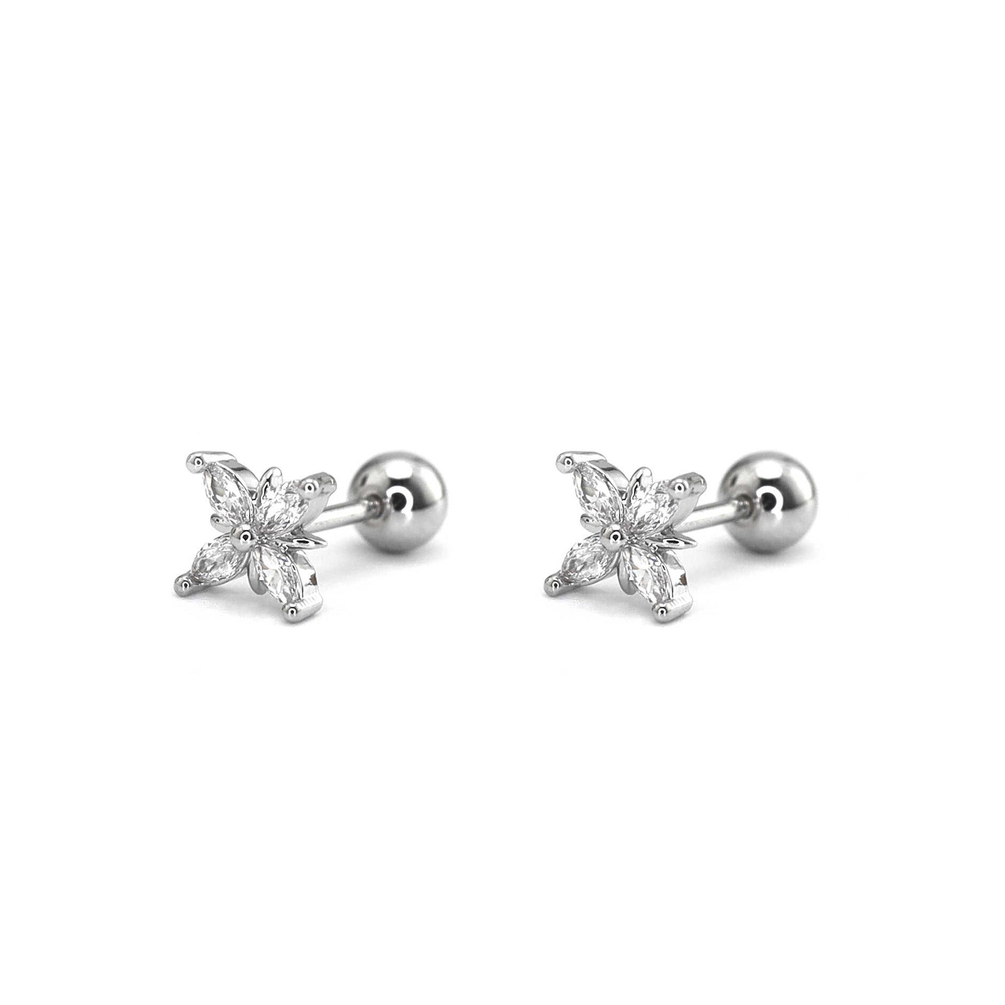Four-CZ Petal Thin Gauge stainless steel Ear Studs ph1