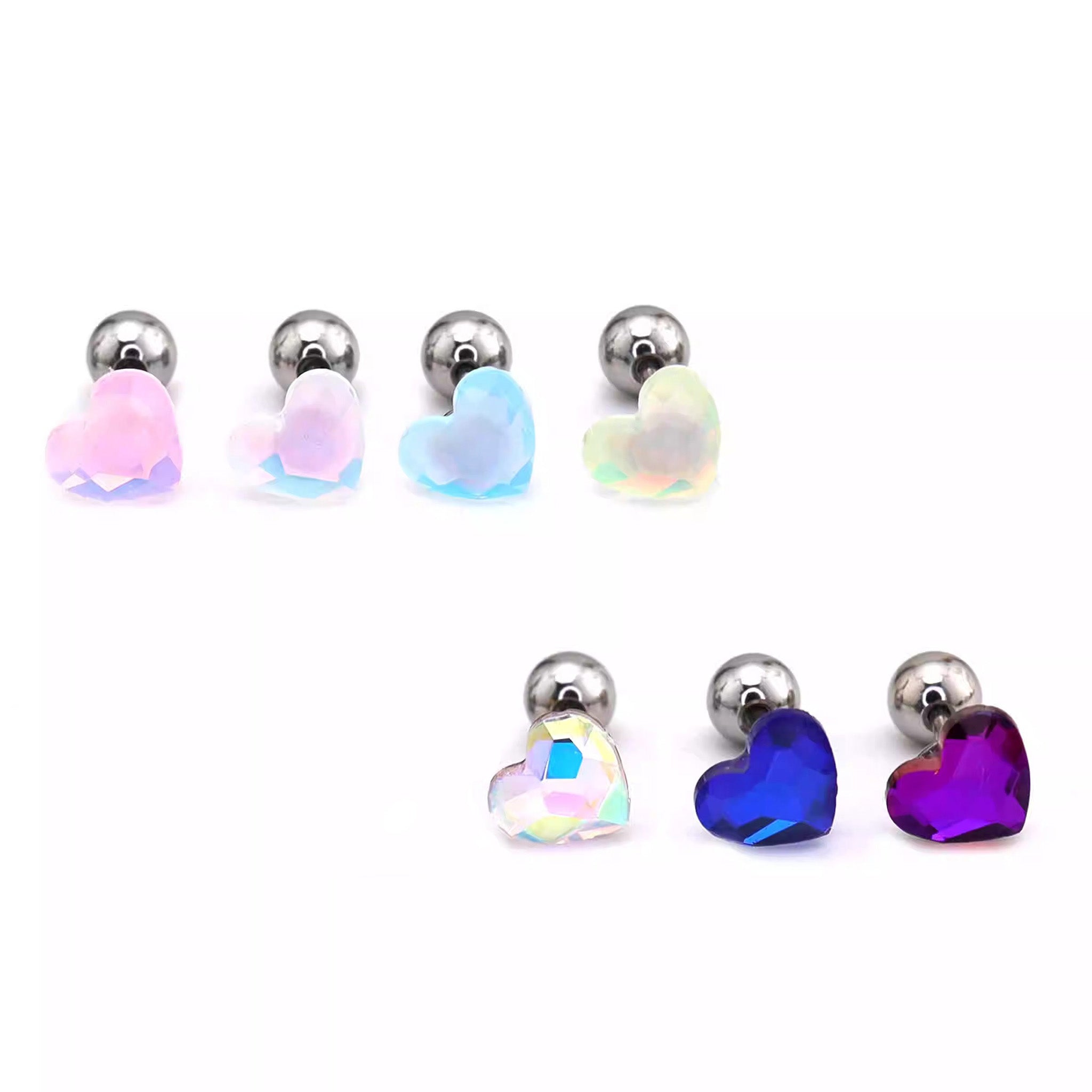PAIR OF Basic Heart Crystal Thin Gauge stainless steel Ear Studs ph1