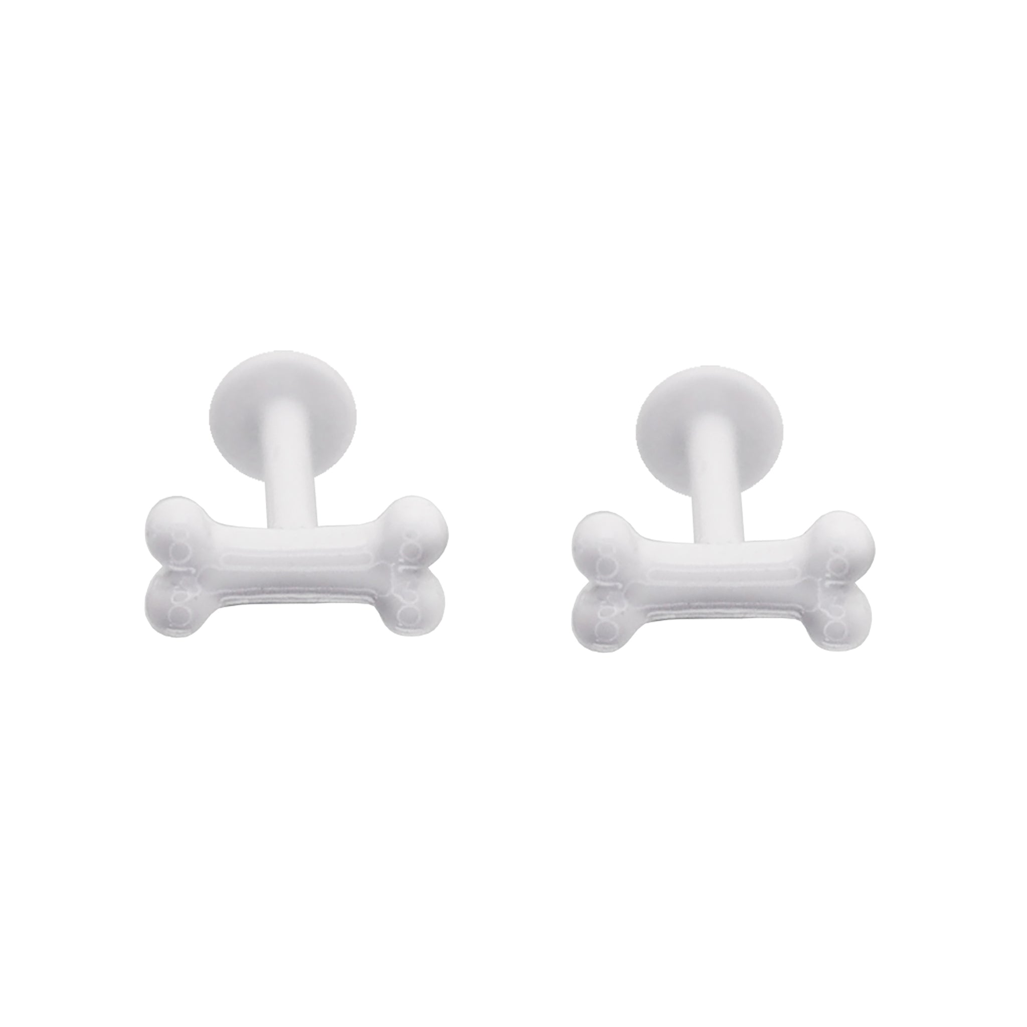 PAIR OF White Mini Bone Internally Threaded stainless steel Studs ph1