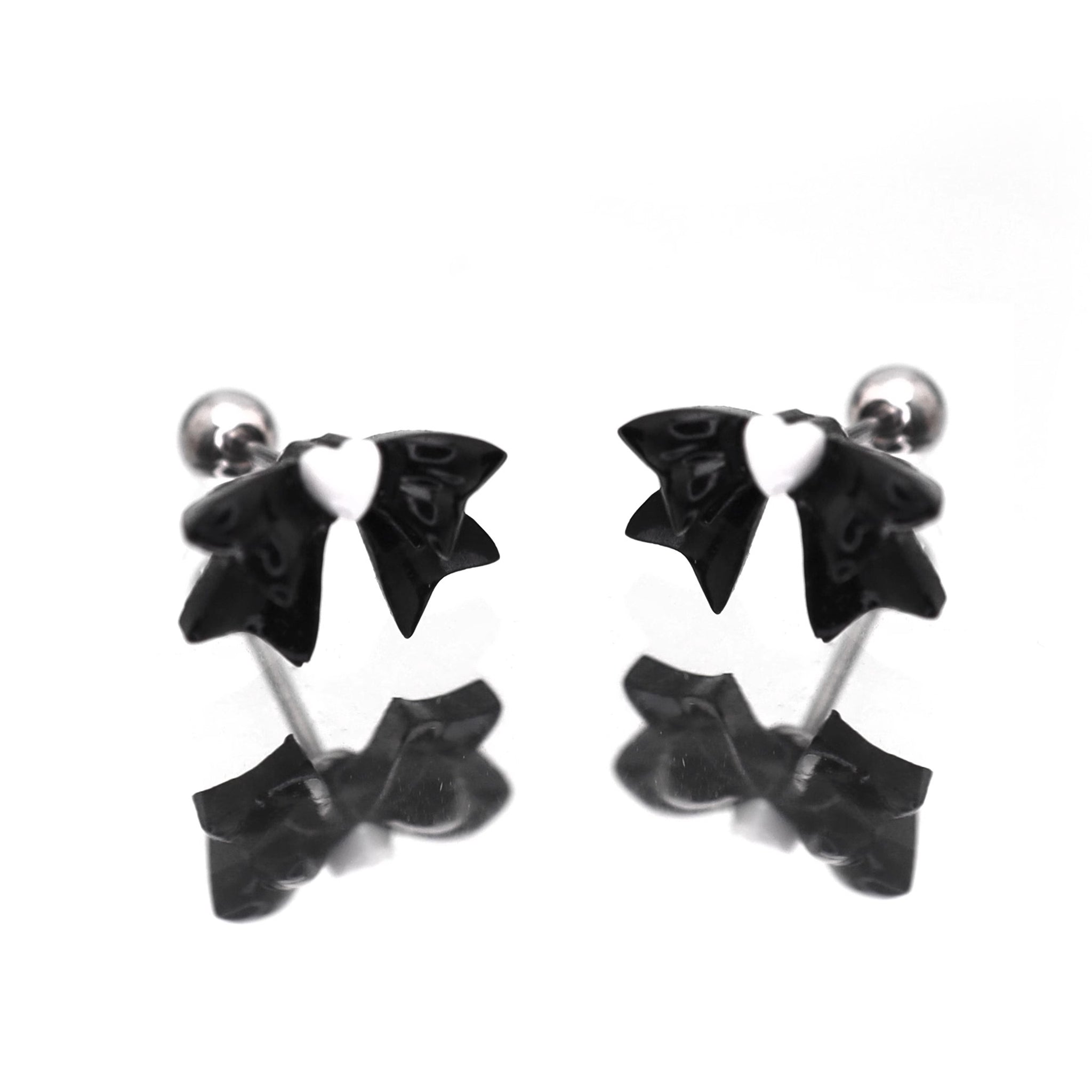 Black & White Heart Bow stainless steel Ear Studs ph1