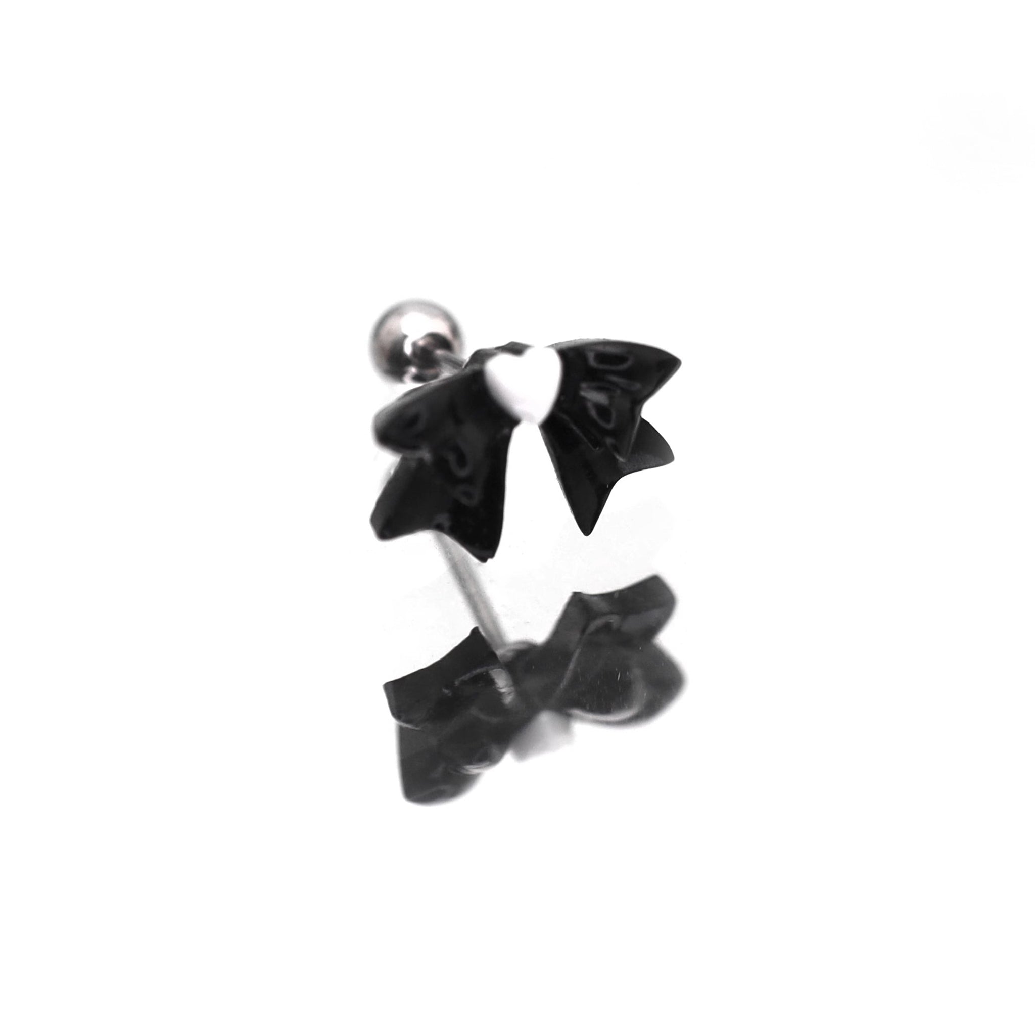 Black & White Heart Bow stainless steel Ear Studs ph1