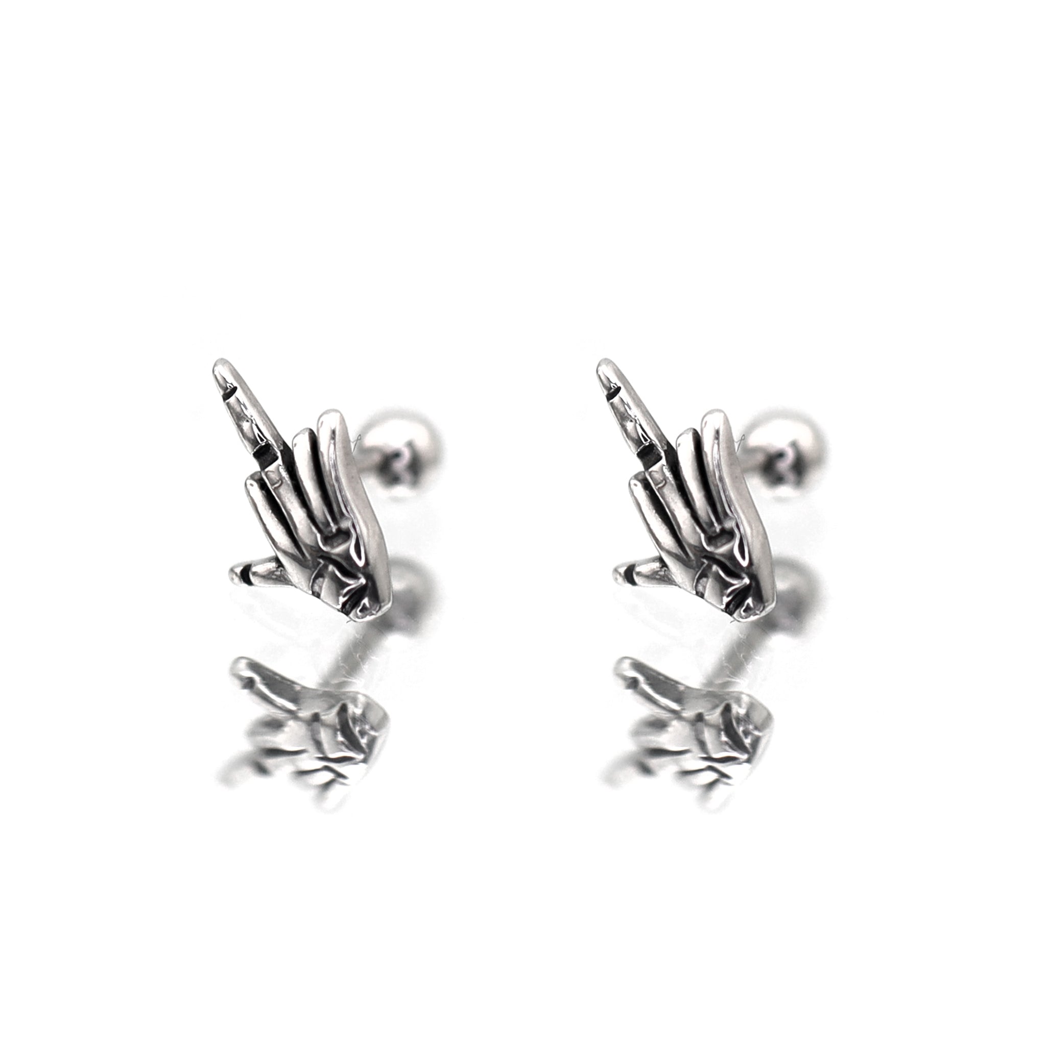 Domed Middle Finger stainless steel Ear Studs ph1