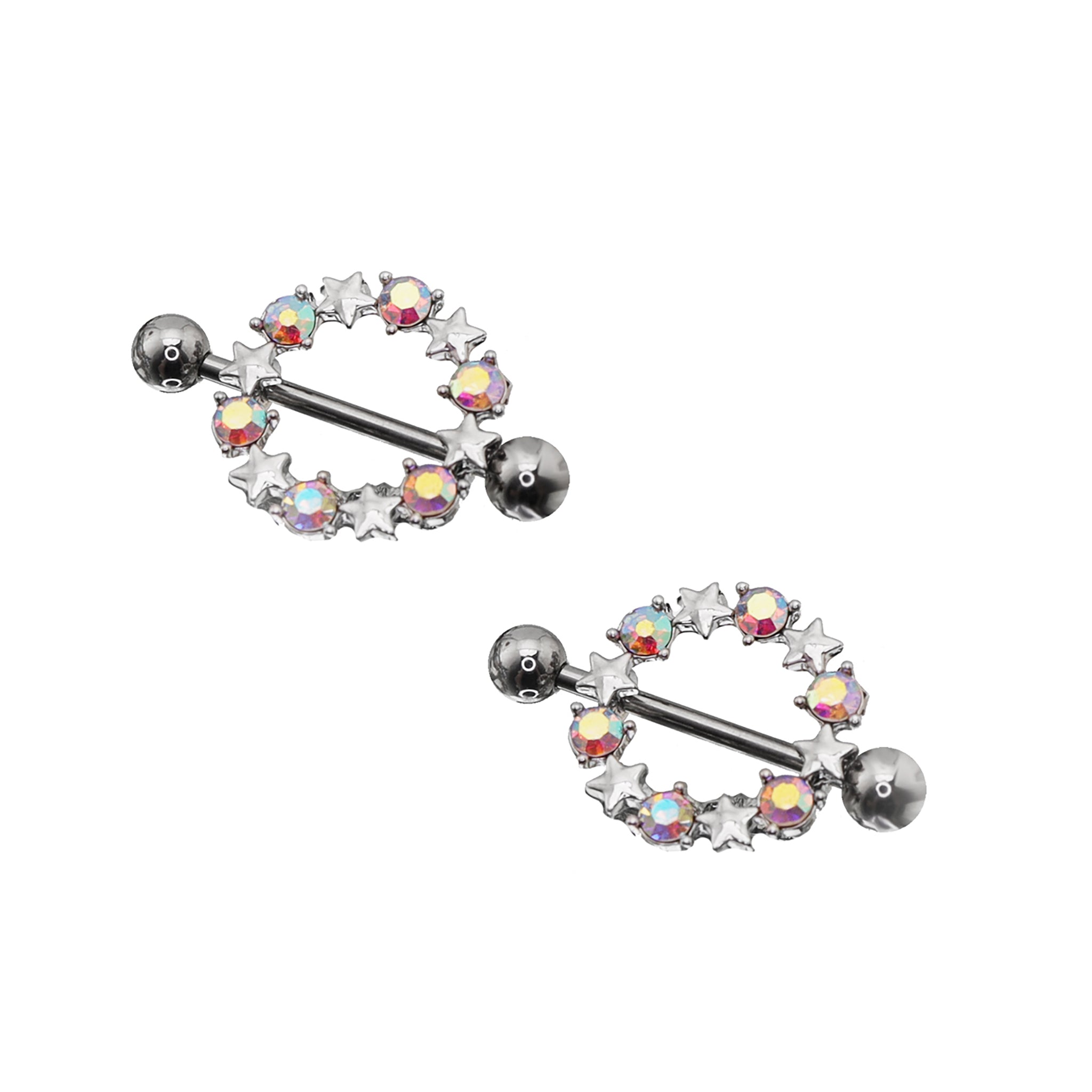 PAIR OF Pentagram Floral Halo stainless steel Nipple Rings ph1