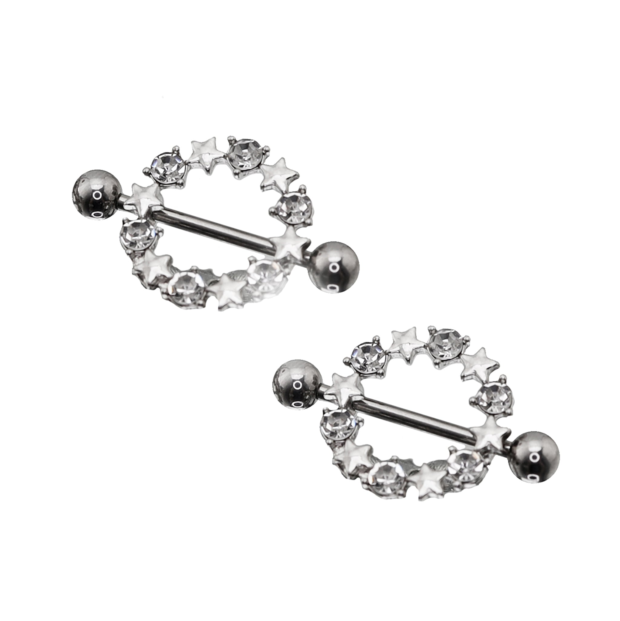 PAIR OF Pentagram Floral Halo stainless steel Nipple Rings ph1