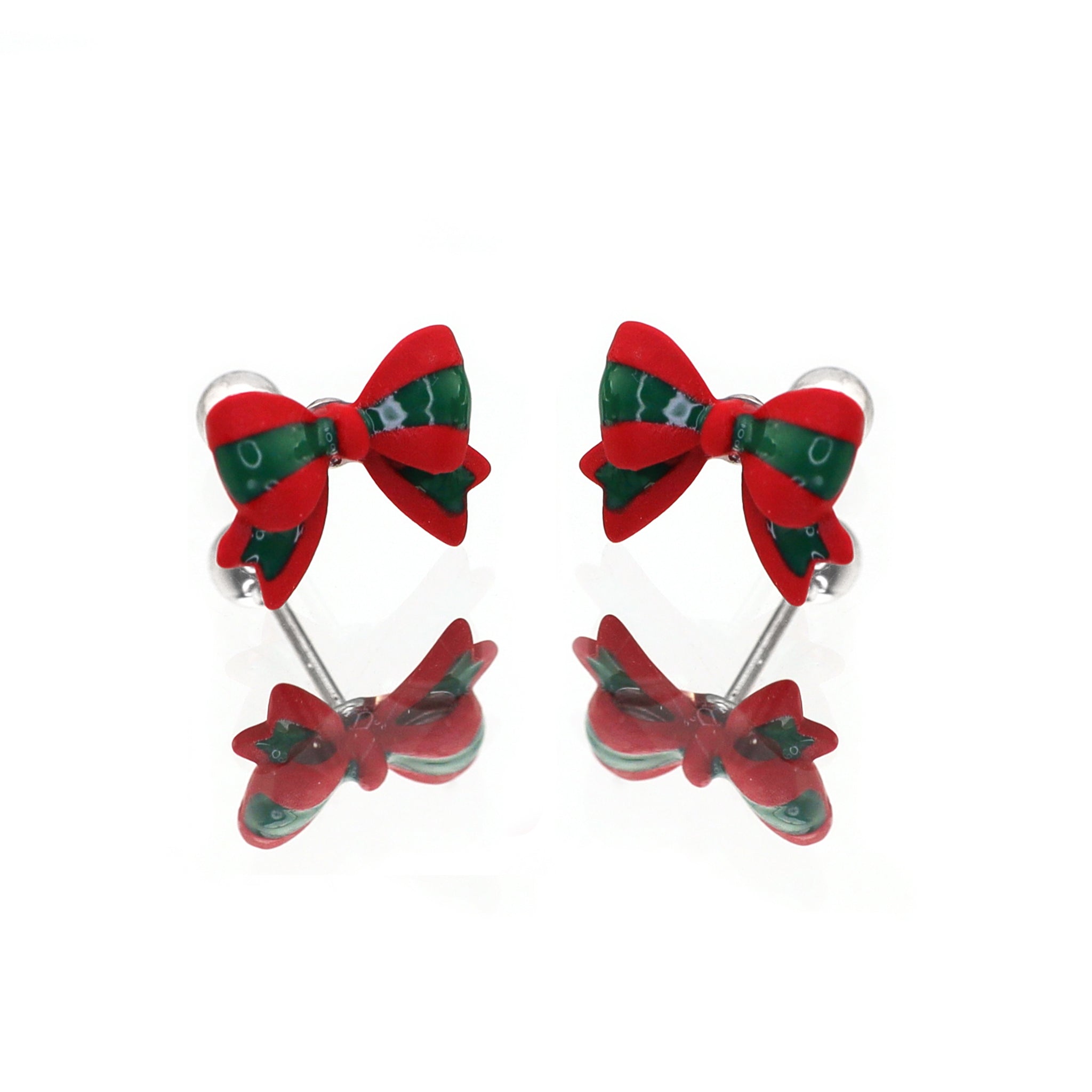 Red & Green Bow stainless steel Ear Studs ph1