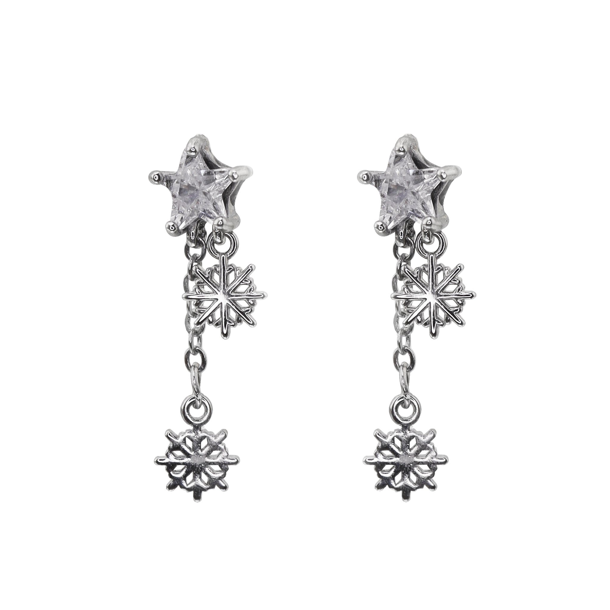 PAIR OF Snowflake Pentagram Dangle stainless steel Ear Studs ph1