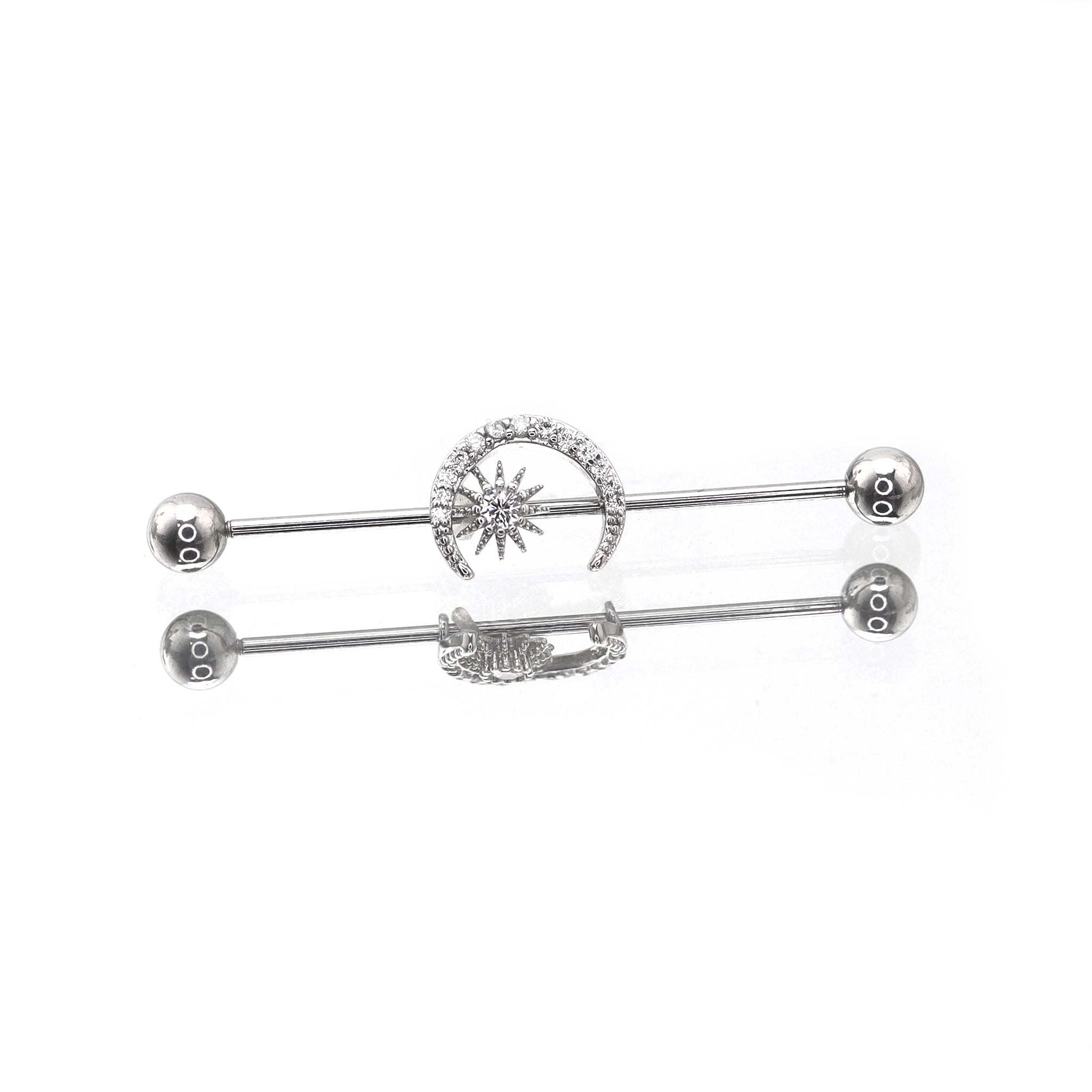 Moon & Sun CZ stainless steel Industrial Barbell ph1